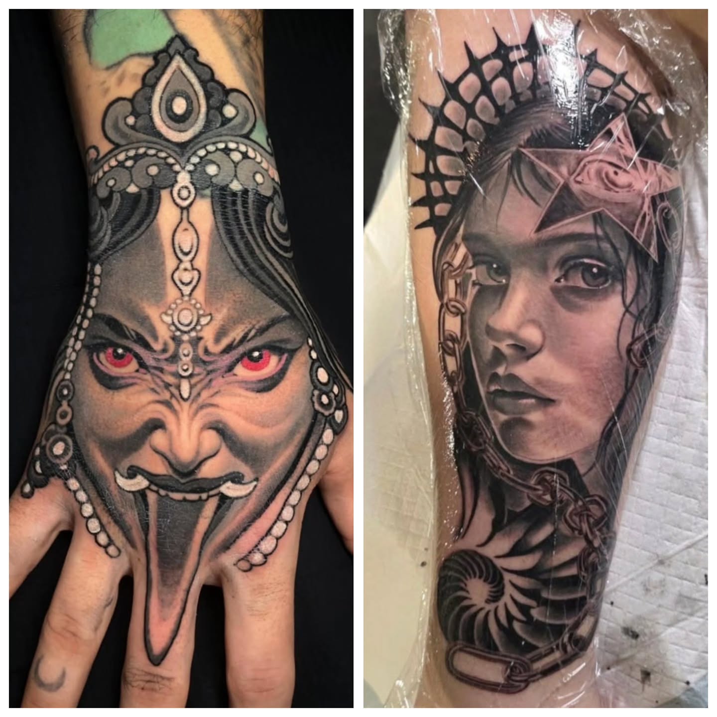 Tattoo by @aaronriddletattoos — dark_realism, black_and_grey