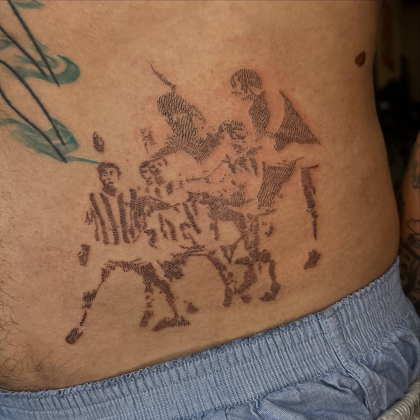 Football players dotwork tattoo on the ribs by Gap⋆head