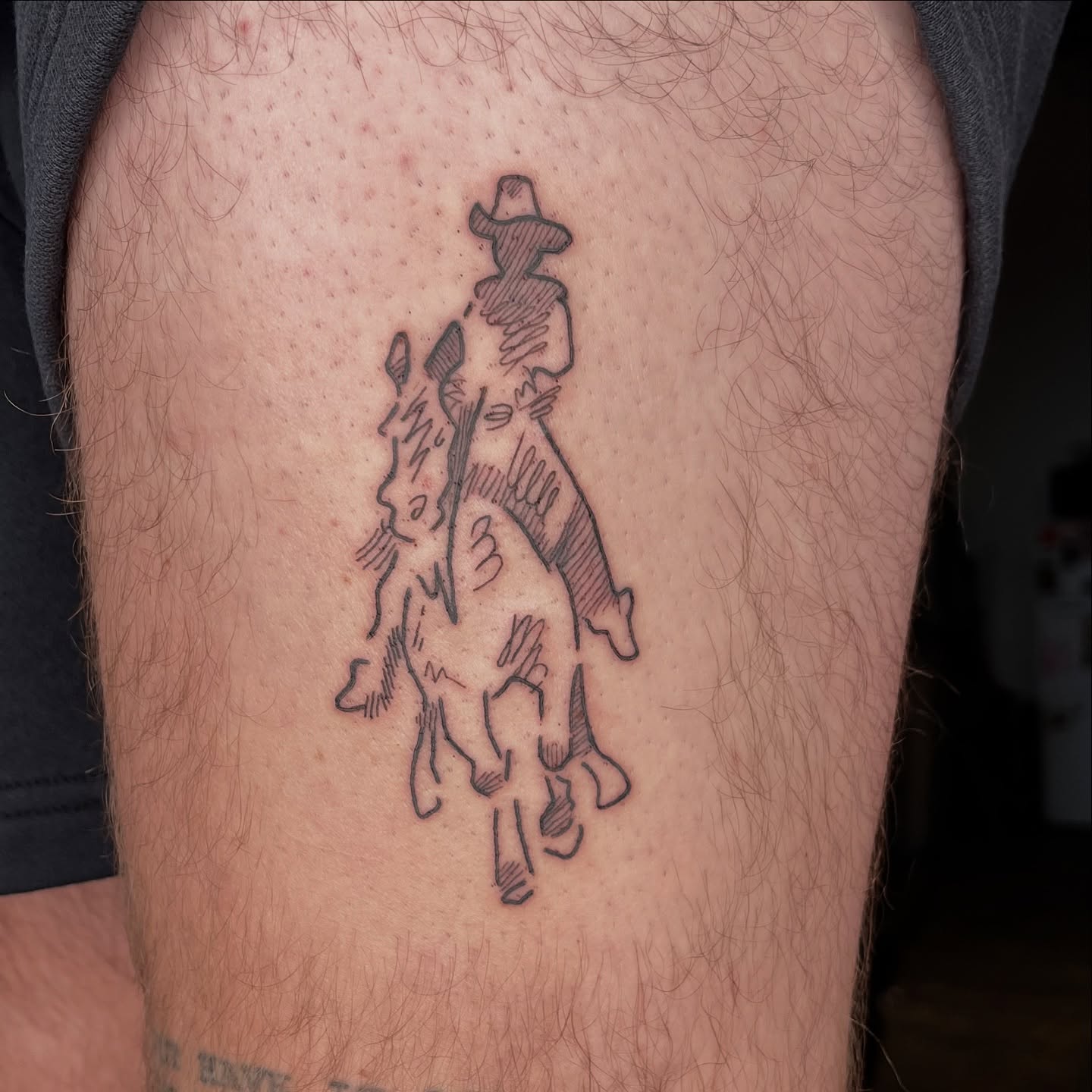 Cowboy riding horse black and grey tattoo on the forearm by Gap⋆head