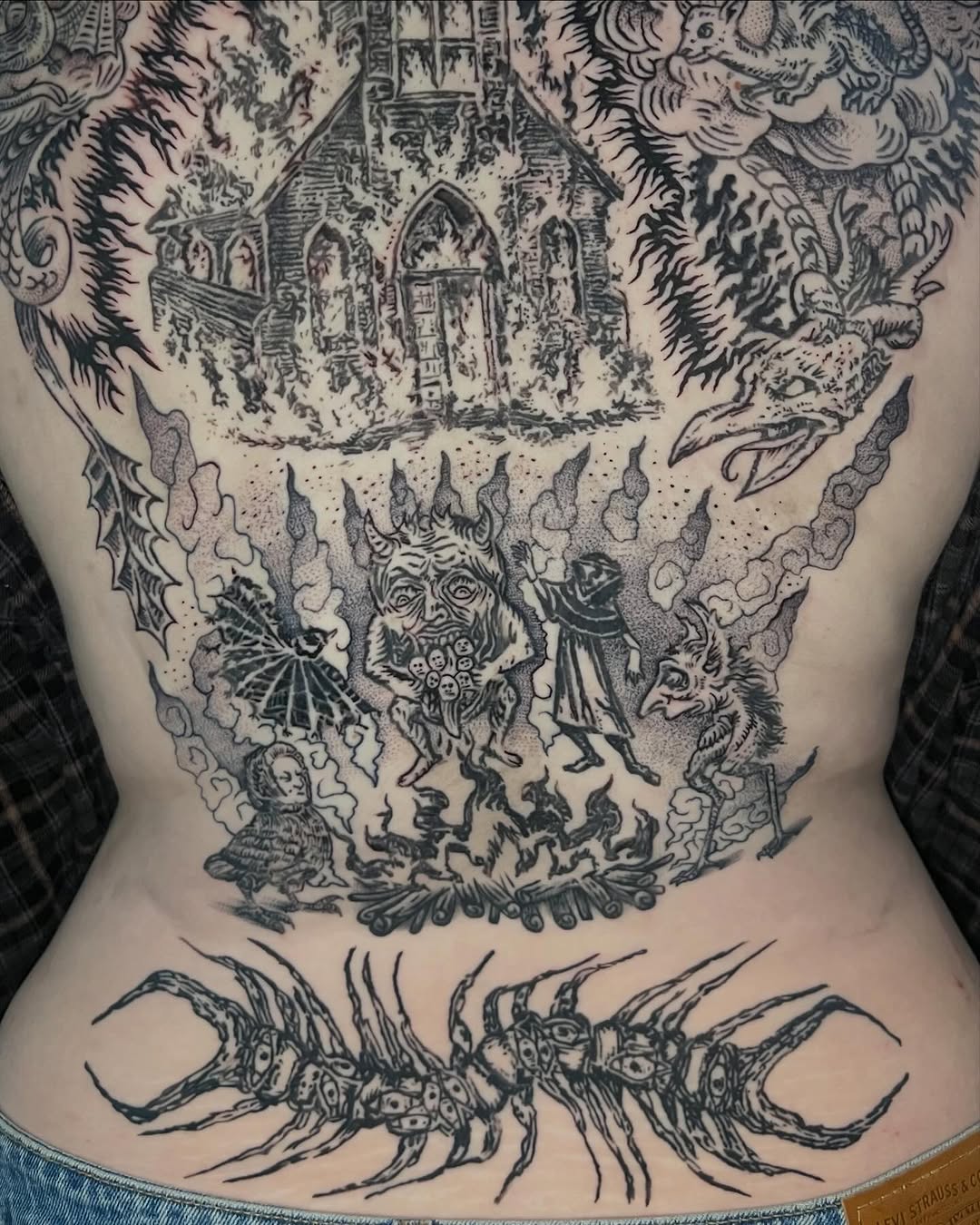Tattoo by @worleytattoos — dark_realism, blackwork