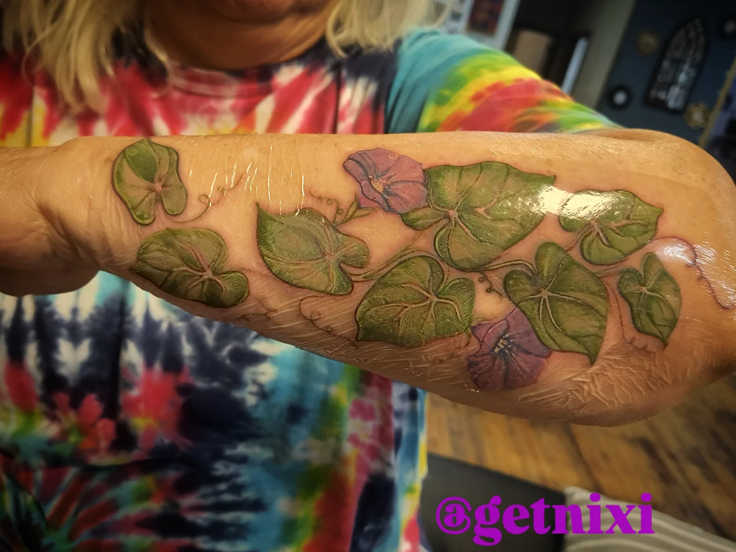 Morning glory vine realism tattoo on the forearm by Niki Jackson