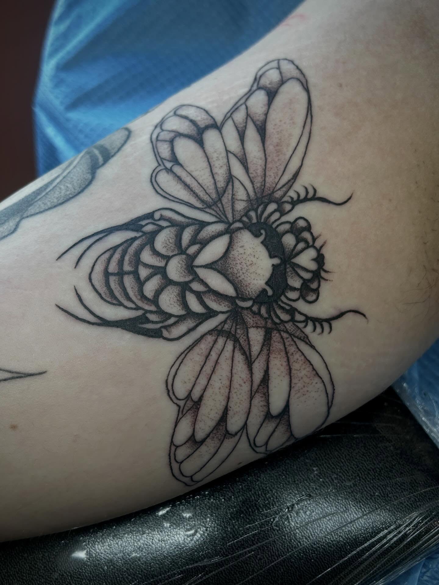 Bee dotwork tattoo on the forearm by Bria🩸