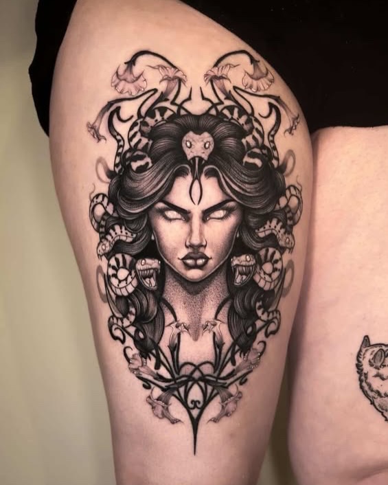 Tattoo by @crystalthornstattoo — black_and_grey, realism