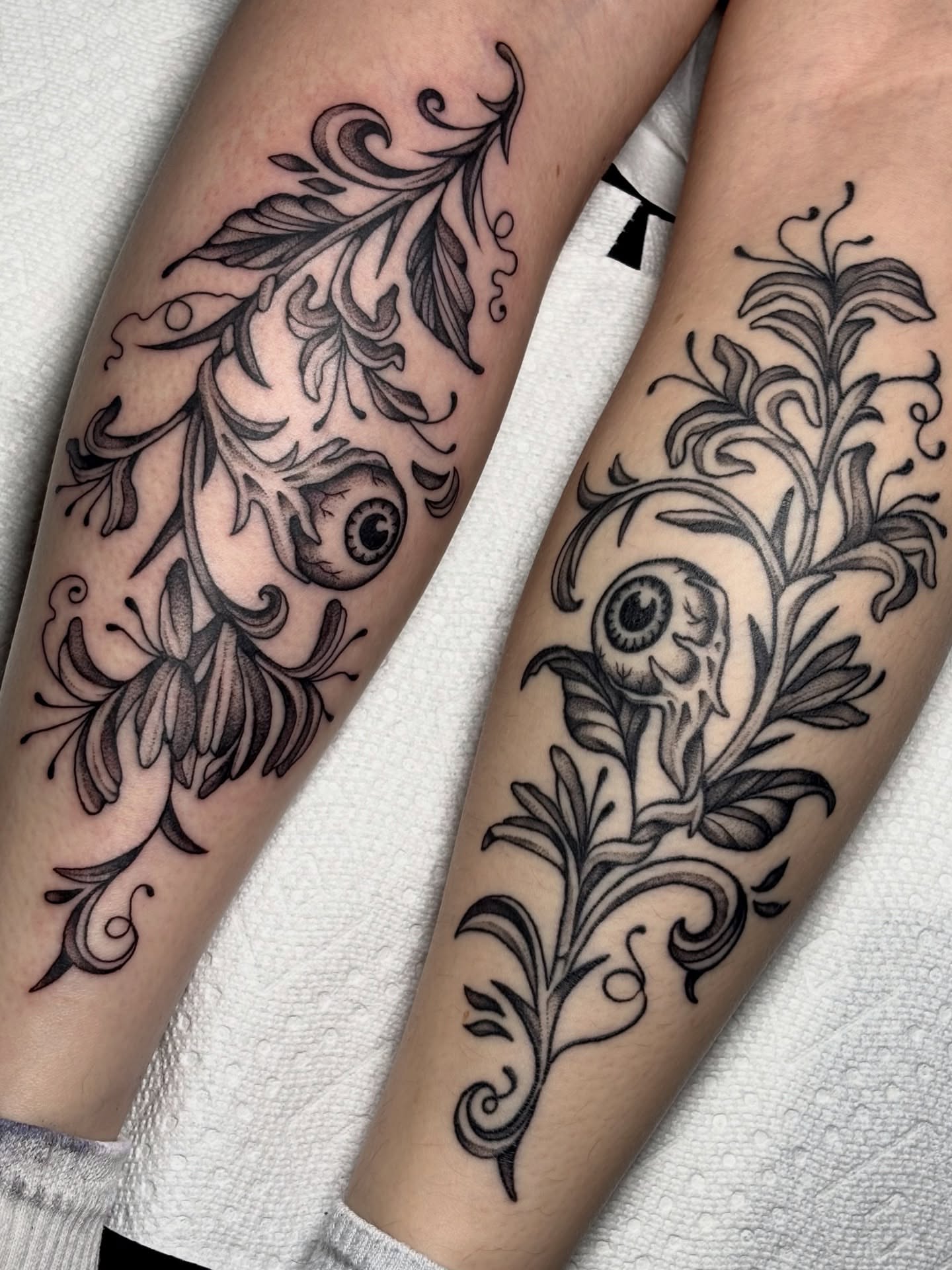 Eye and floral design ornamental tattoo on the forearm by ✨madison✨, Portland, Oregon