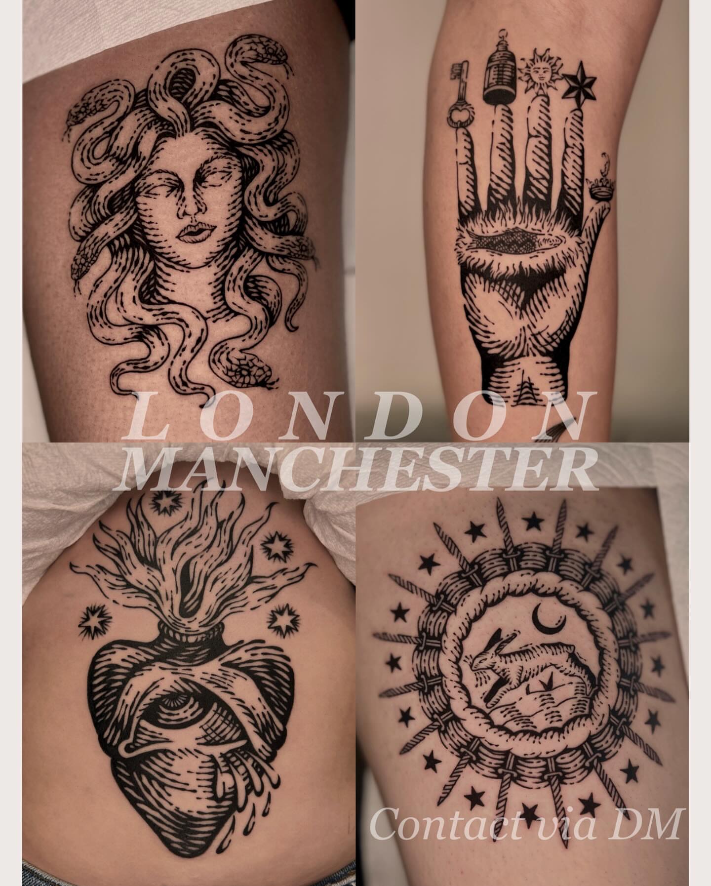 Medusa American traditional tattoo on the thigh by Wonny