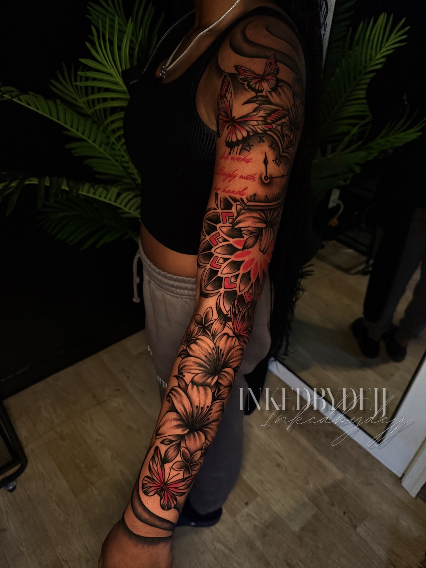 Floral sleeve new school tattoo on the forearm by Inkedbydejj
