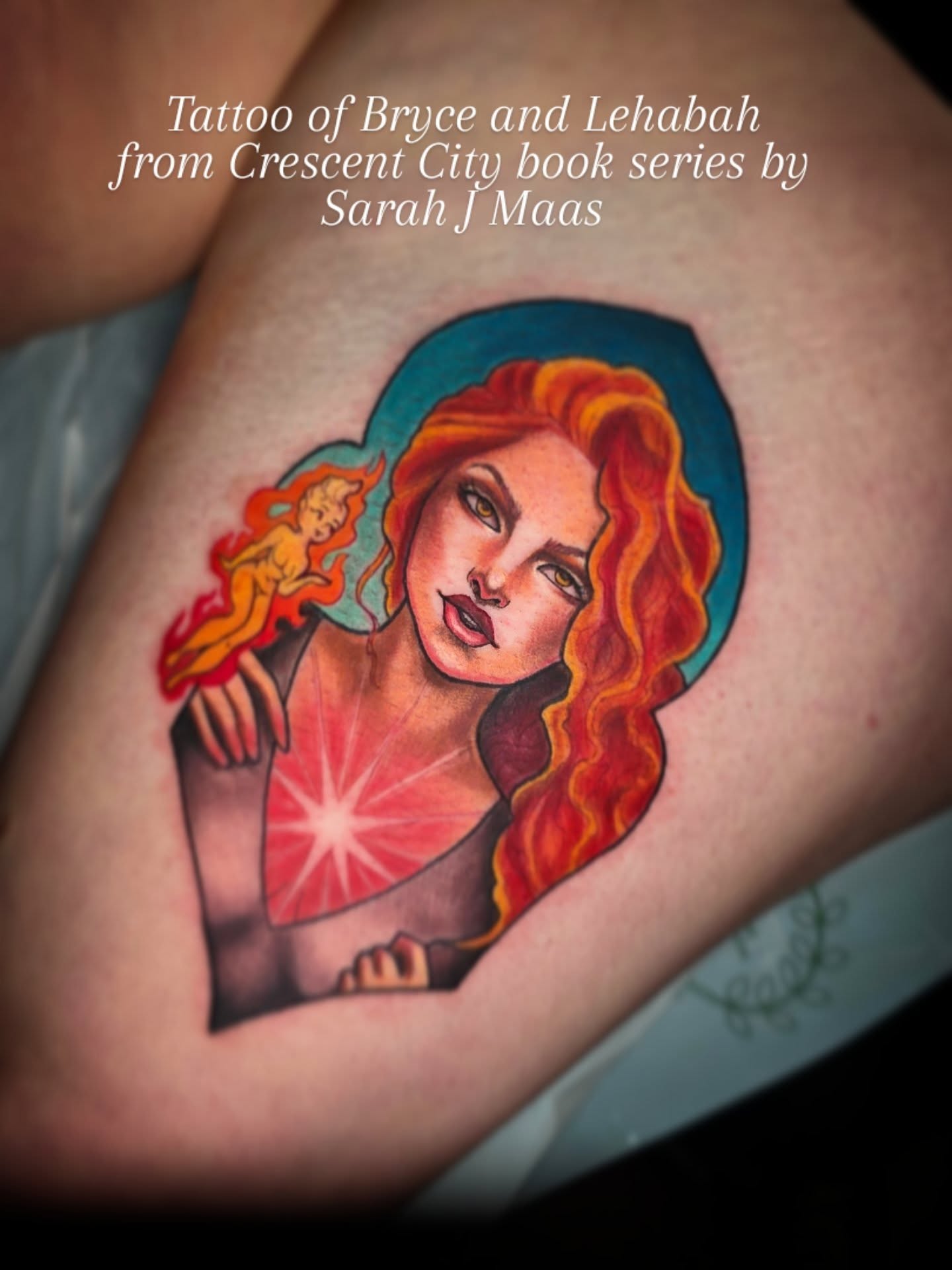 Bryce and Lehabah American traditional tattoo on the thigh by April High ☆ Tattoo Artist