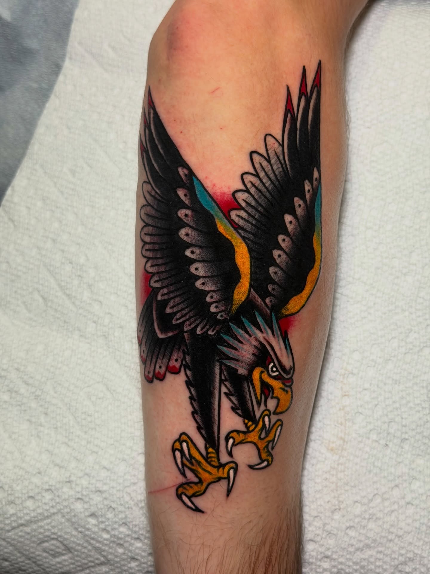 Eagle American traditional tattoo on the forearm by Brandon Bear