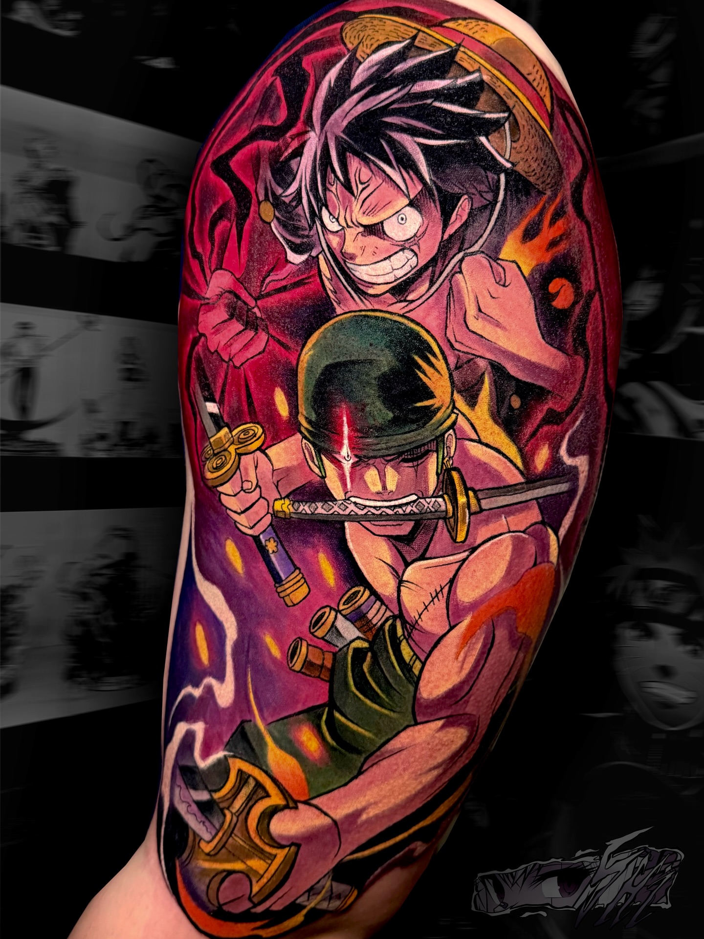 Anime characters anime tattoo on the forearm by Iván Pelegrín Medina