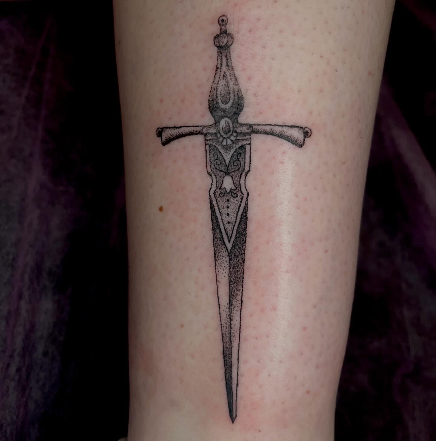 Sword dotwork tattoo on the forearm by ⁎⁺˳✧༚Emma