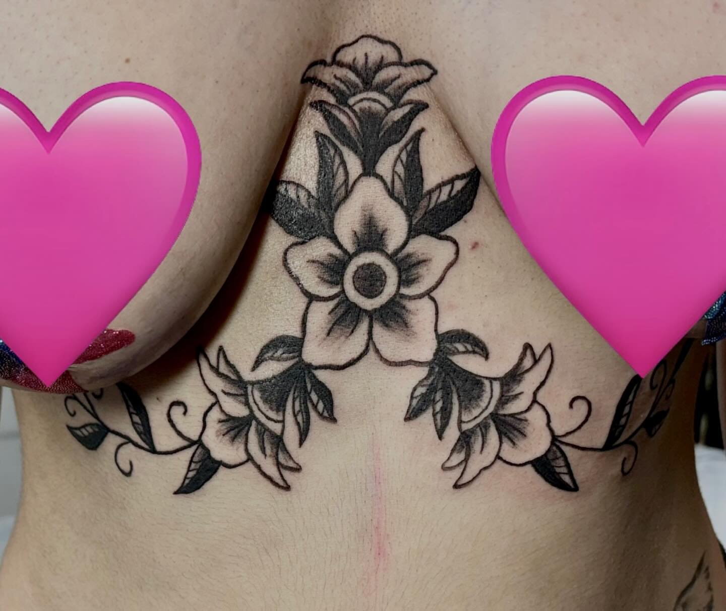 Floral arrangement black and grey tattoo on the torso by ✮ ✄ star ✮ ✄