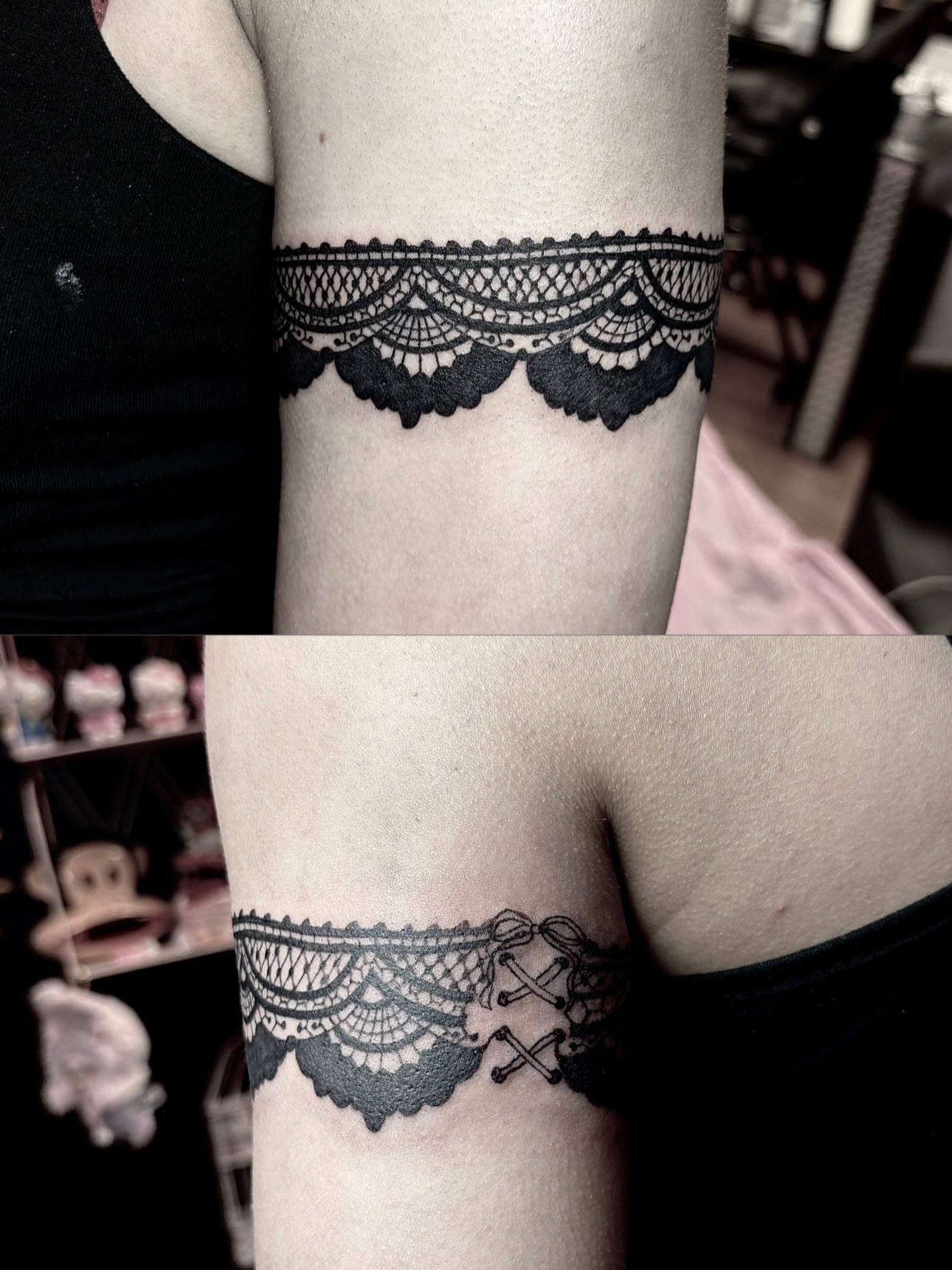 Lace black and grey tattoo on the forearm by <3 eve’s tattoos <3