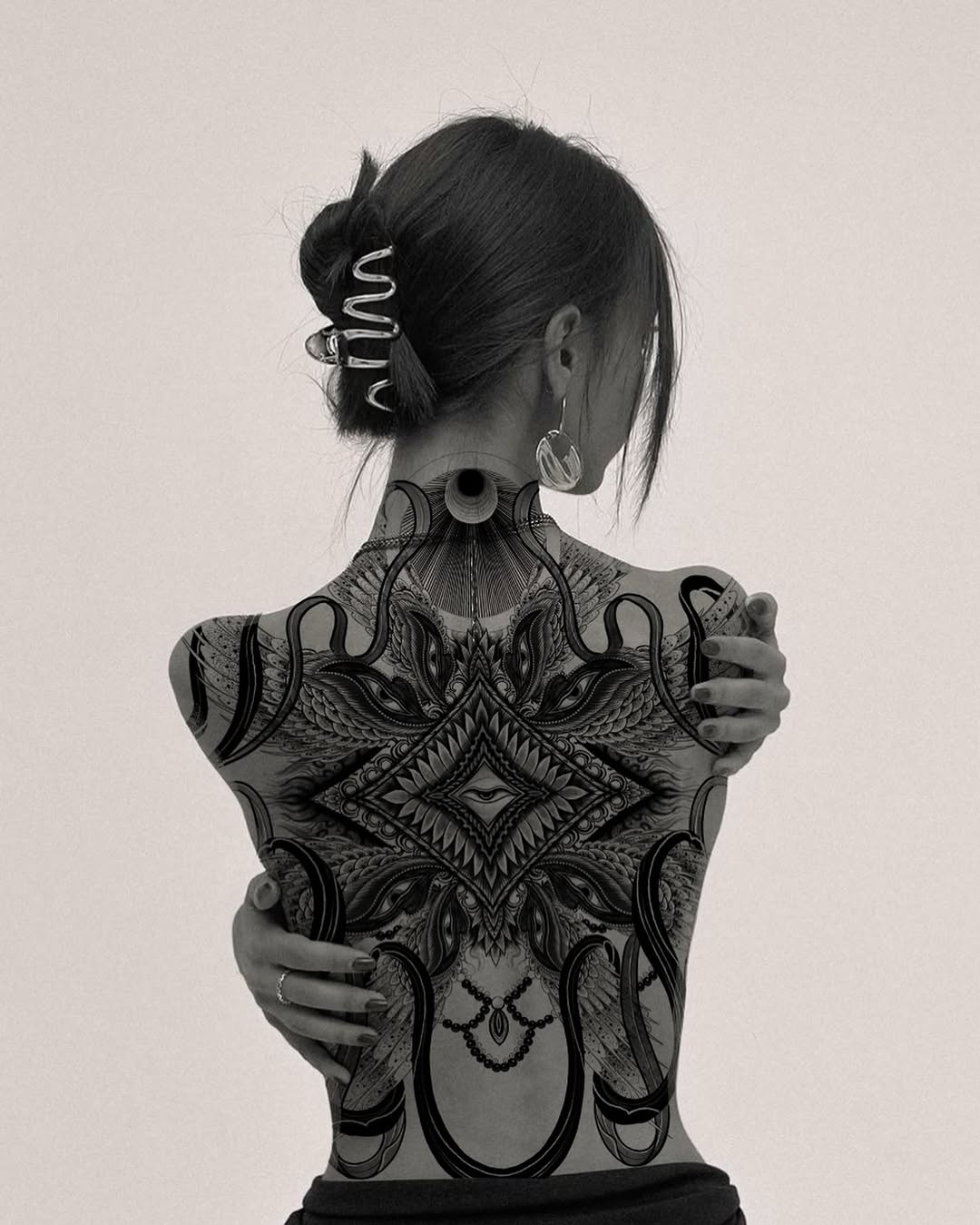 Tattoo by @swanissober — black_and_grey, ornamental