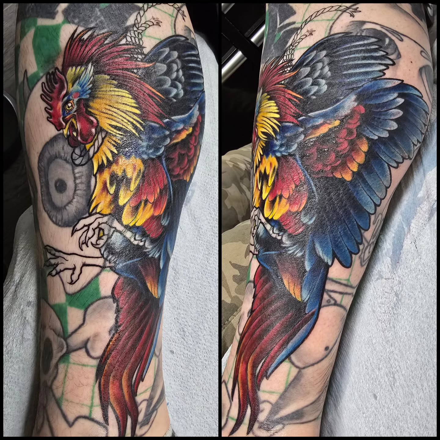 Rooster American traditional tattoo on the forearm by bonnie