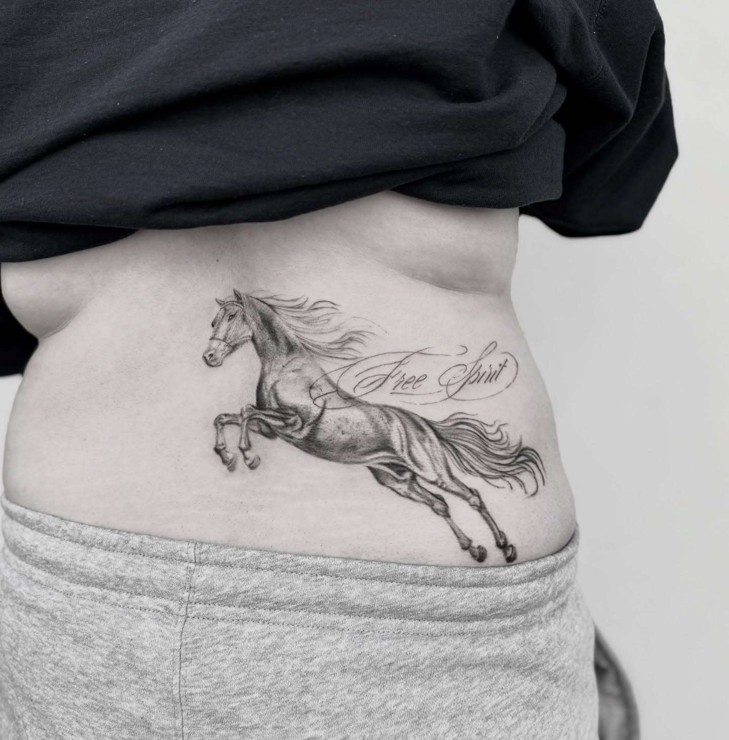 Galloping horse realism tattoo on the torso by Raleigh tattoo artist, Raleigh, North Carolina