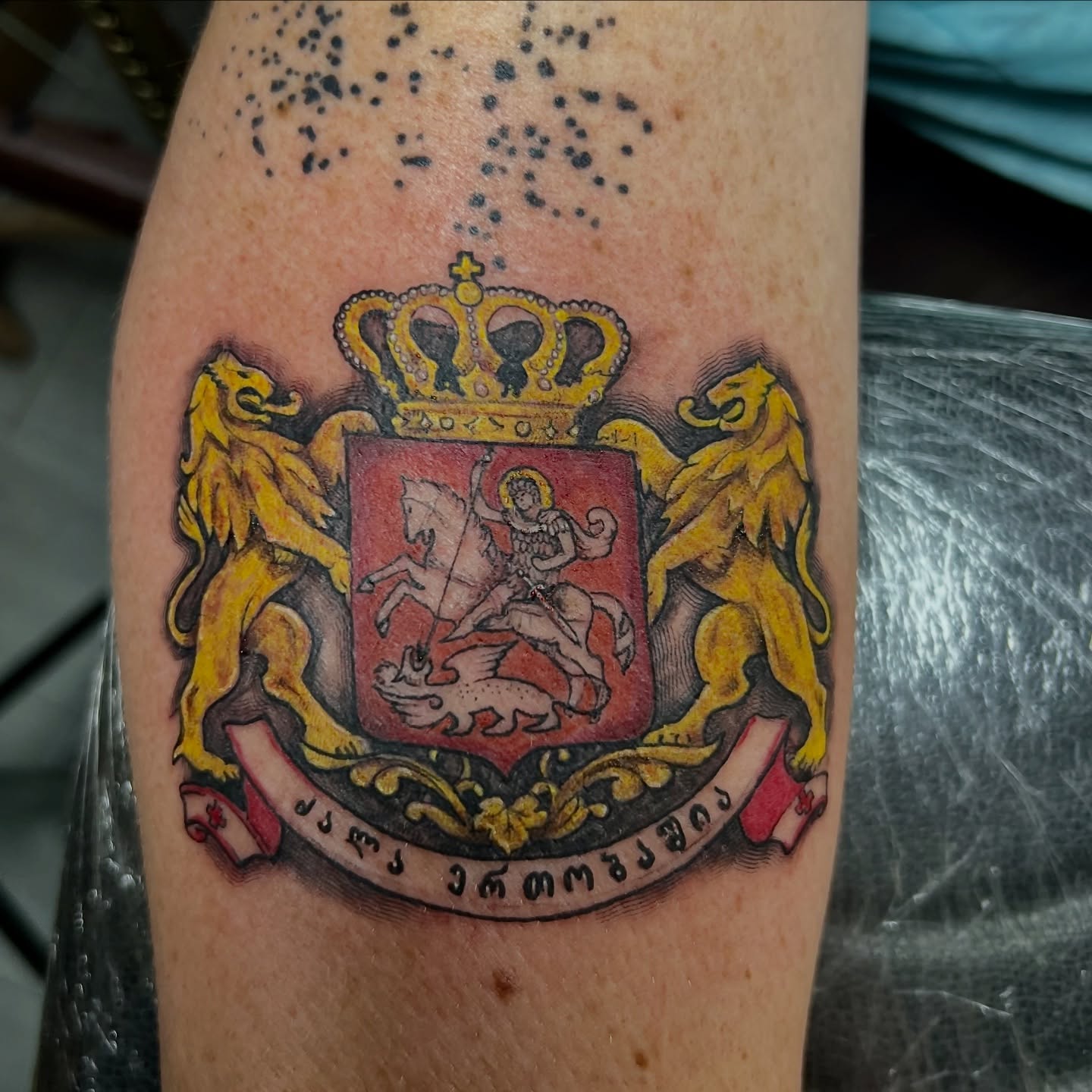 Coat of arms American traditional tattoo on the forearm by Asap tattoo
