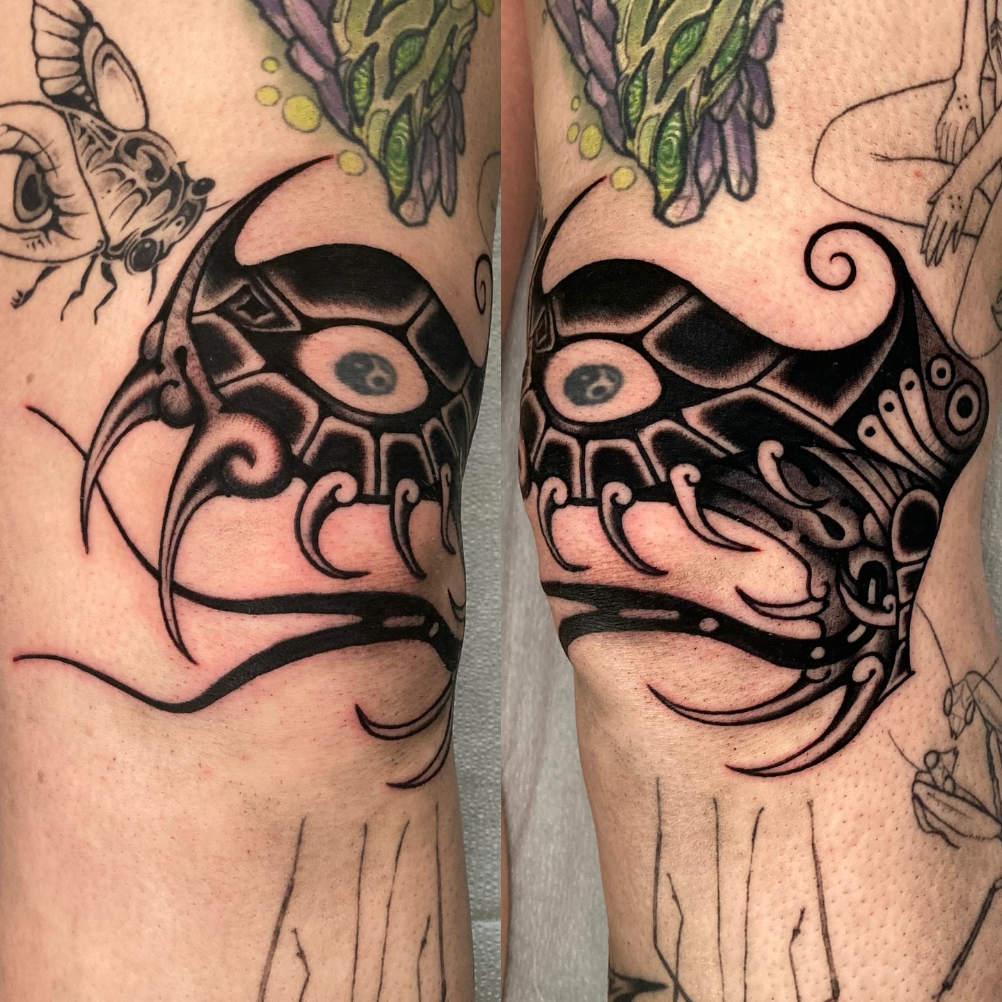 Mask black and grey tattoo on the forearm by 🌴Nick Hetzel🌴, Saint Petersburg, Florida