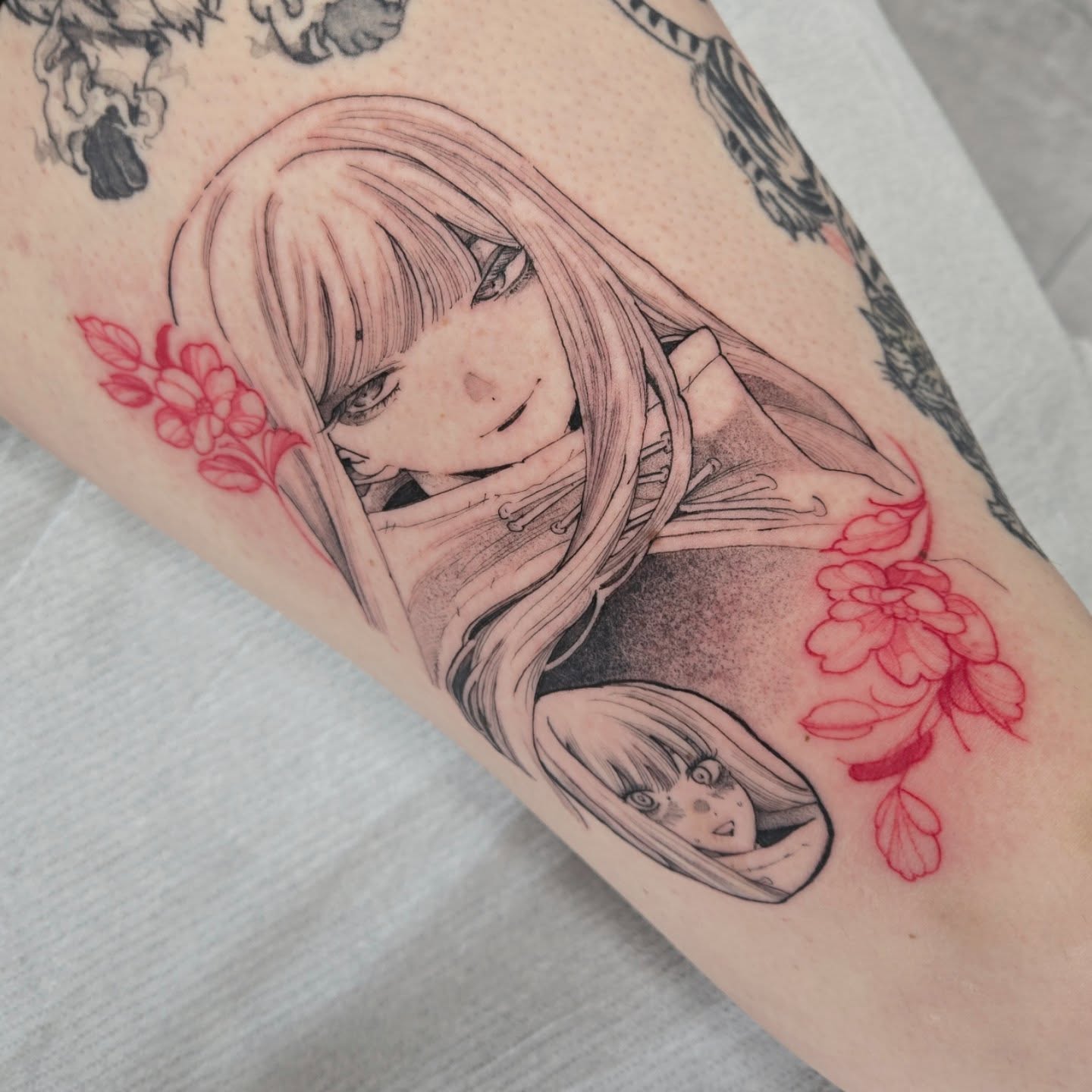 Tattoo by @savshimi — anime, dotwork