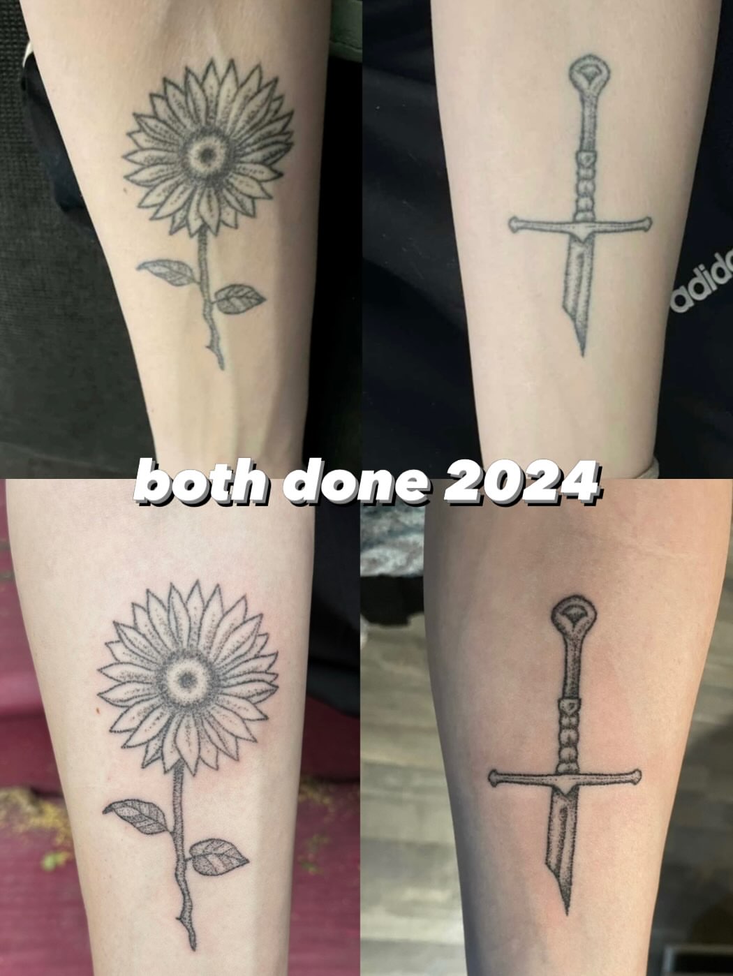 Sunflower and sword dotwork tattoo on the forearm by πΏππΌππ πππππππ