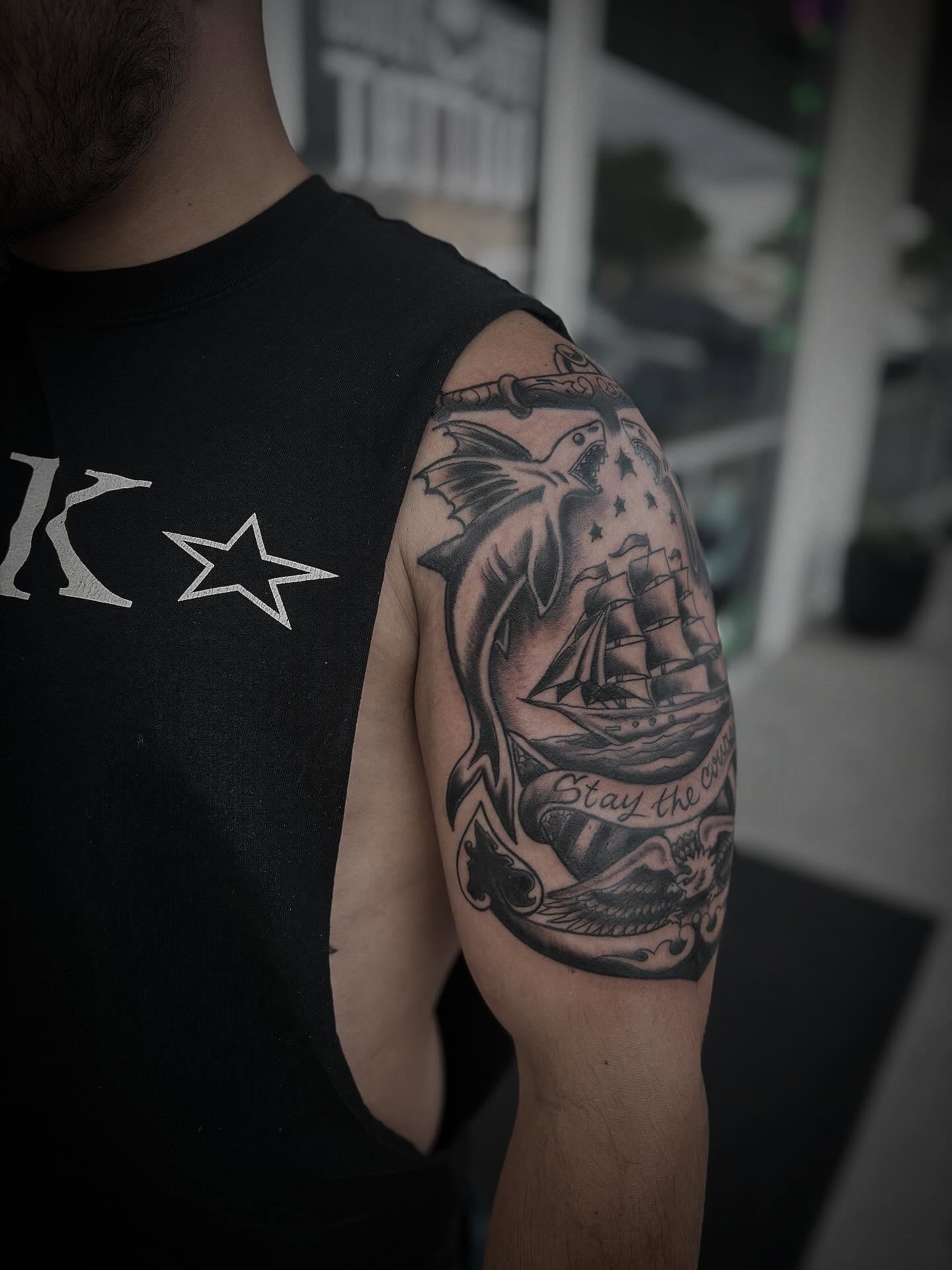Tattoo by @hannah_thehammer_tattoos — american_traditional, black_and_grey