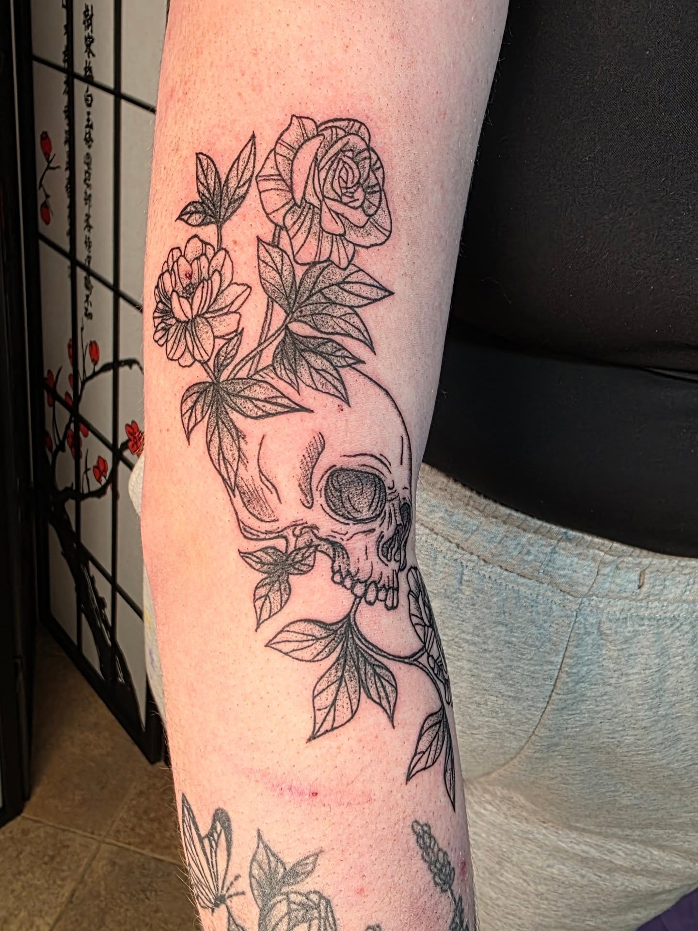 Tattoo by @yogiweebtatts — black_and_grey, dotwork