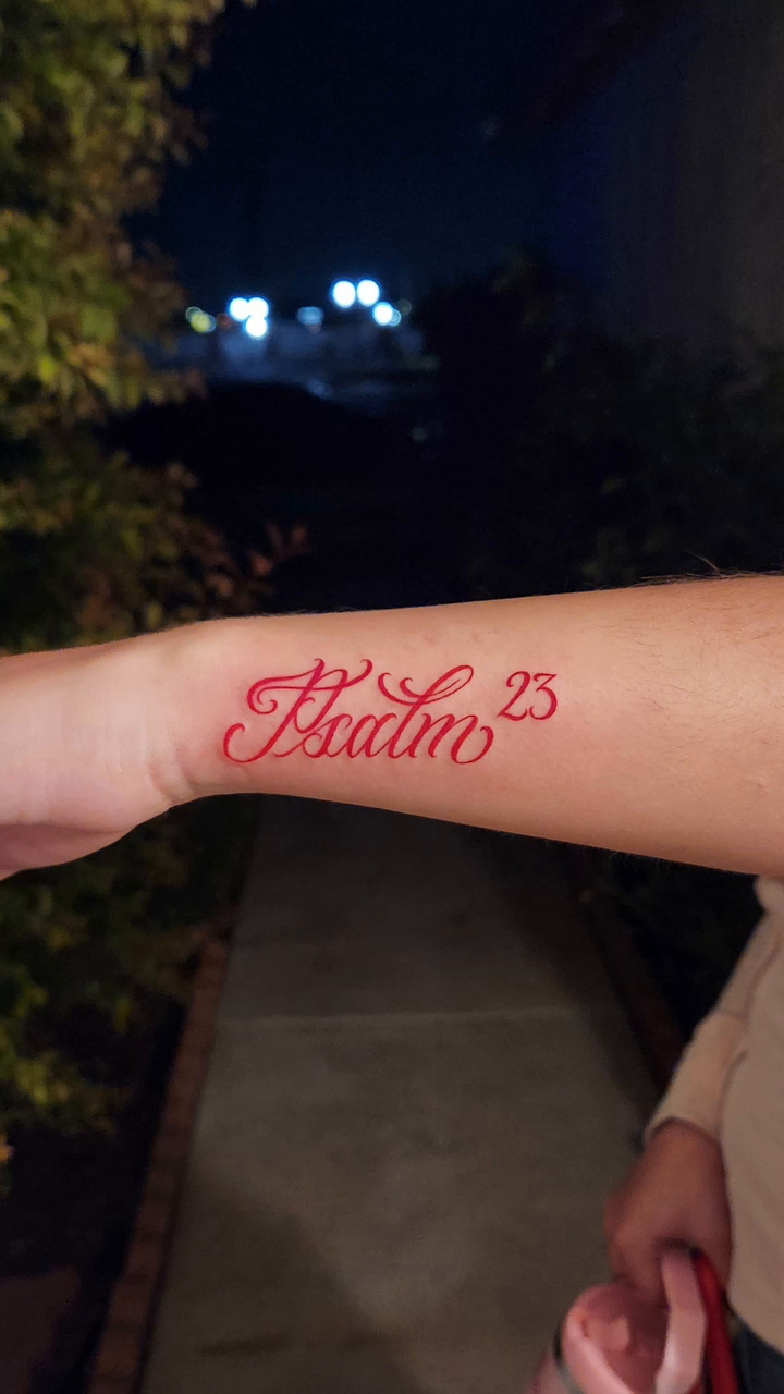 Psalm 23 script tattoo tattoo on the forearm by @youxg_guxxz