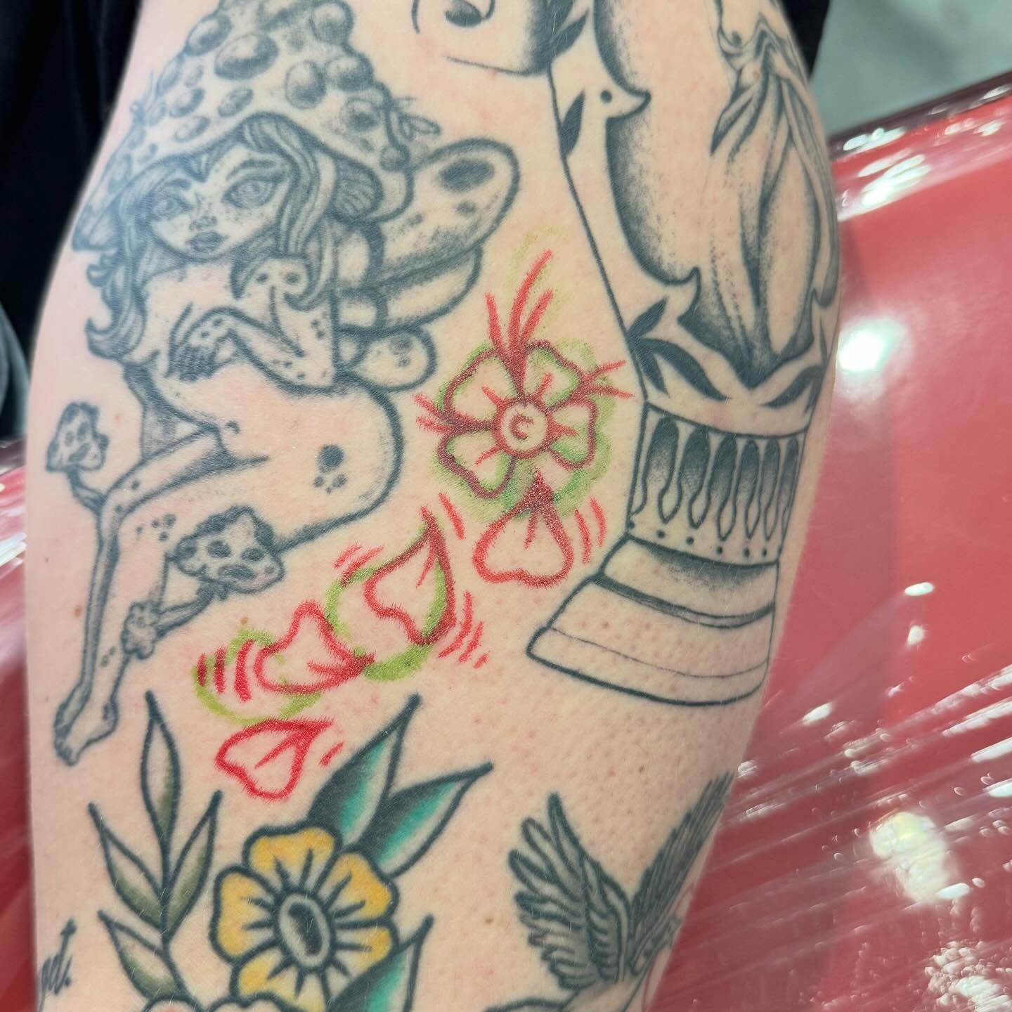 Mermaid and vase American traditional tattoo on the forearm by katie lou, Norwich, Connecticut