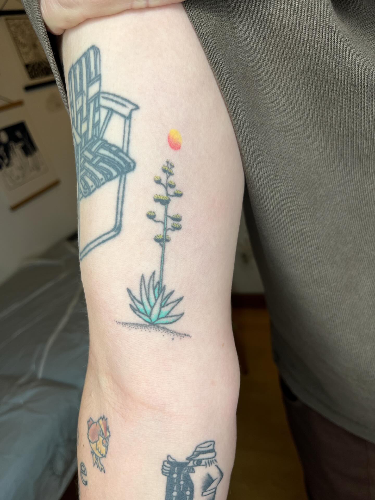 Agave plant dotwork tattoo on the forearm by natalie