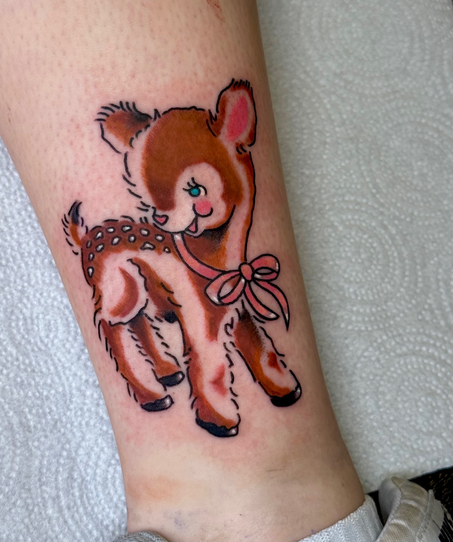 Deer illustrative tattoo on the forearm by Erica Mirella