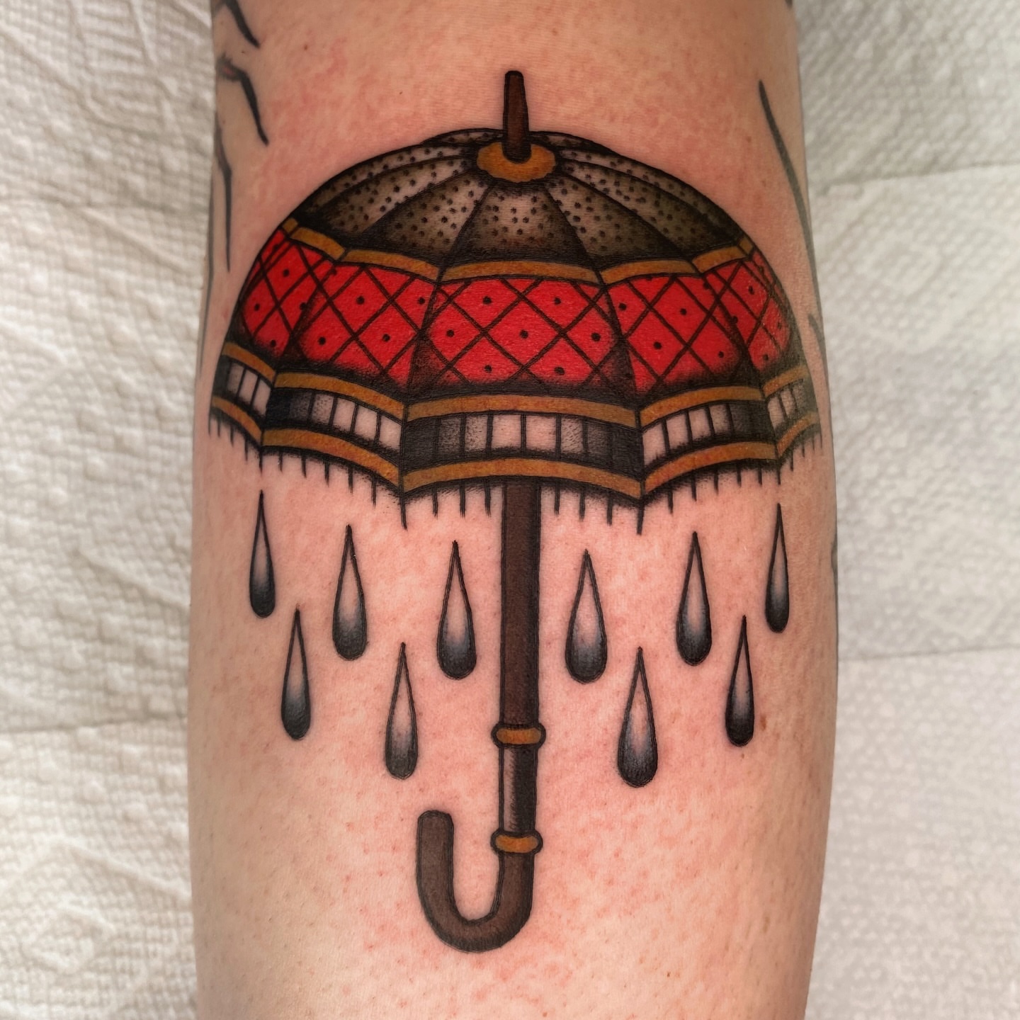Umbrella dotwork tattoo on the forearm by Will Allan Columbus tattoo artist