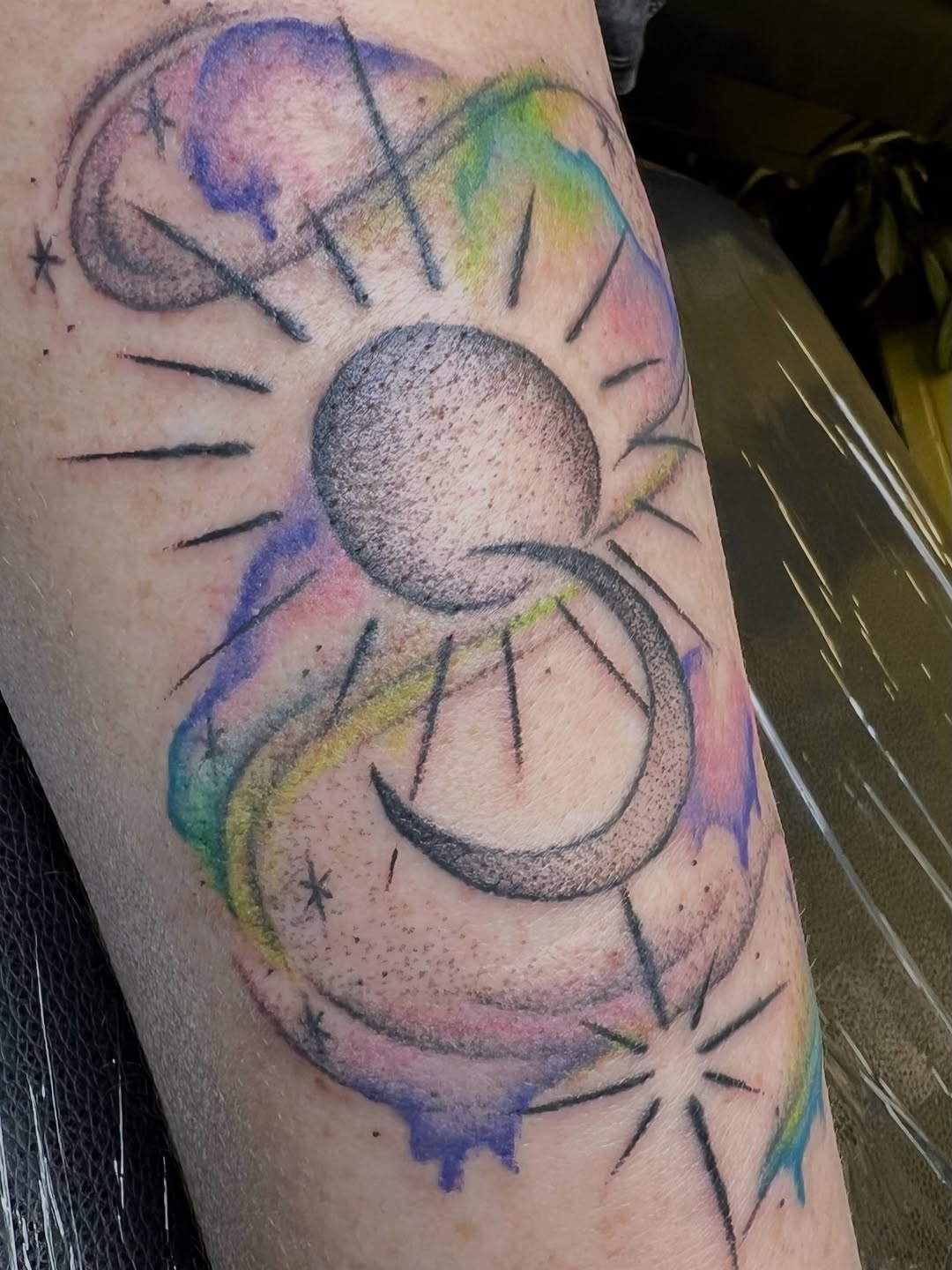 Tattoo by @danimcbaytattoos — watercolor, geometric