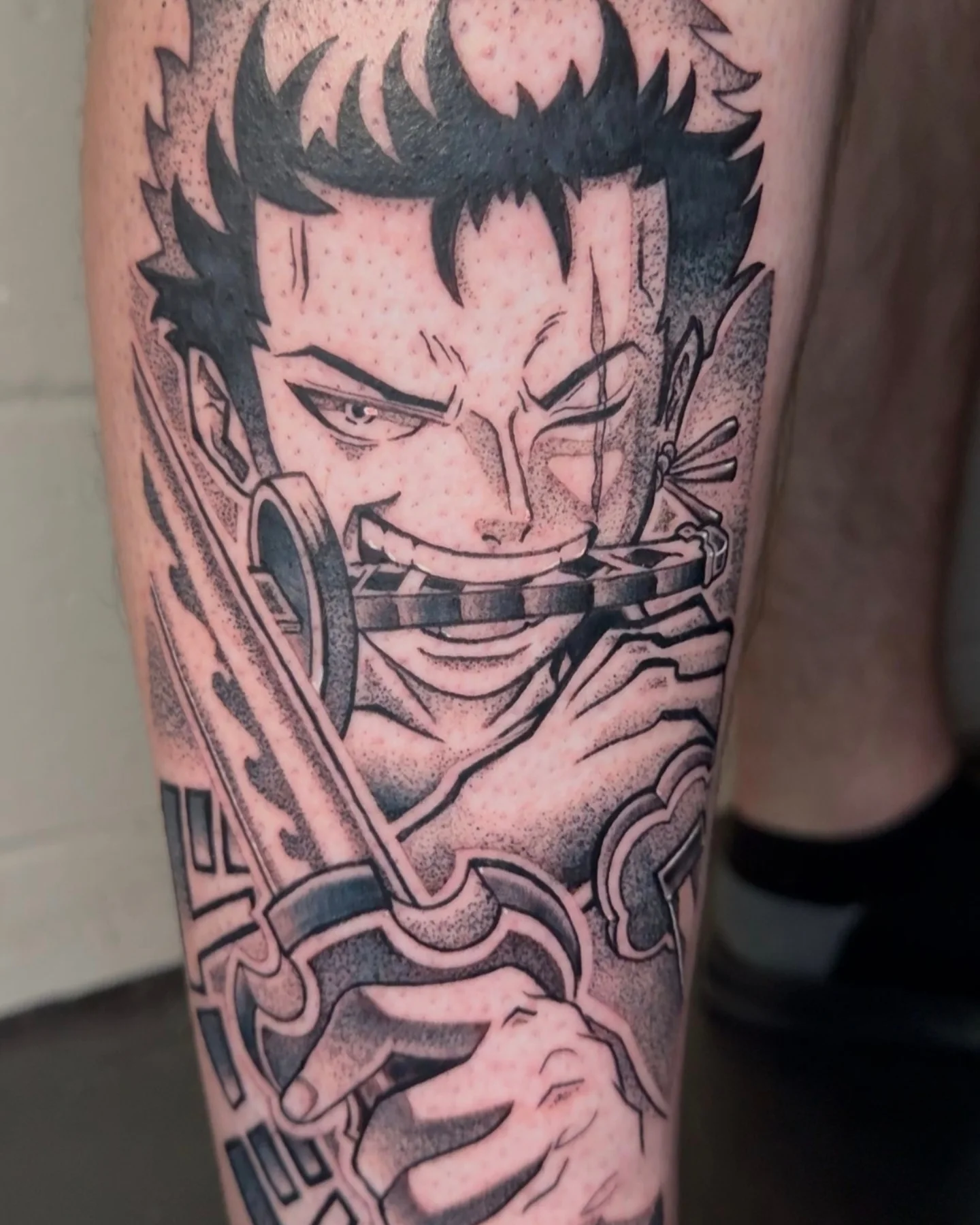 Tattoo by @zach.tattoo — dotwork, anime