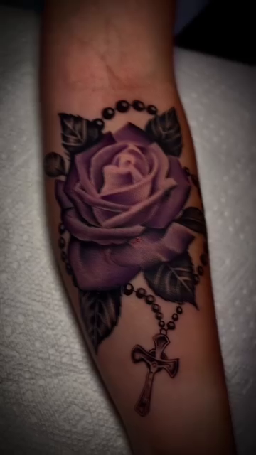 Rose and rosary beads realism tattoo by Ricky Salinas Jr. π€, San Antonio, Texas