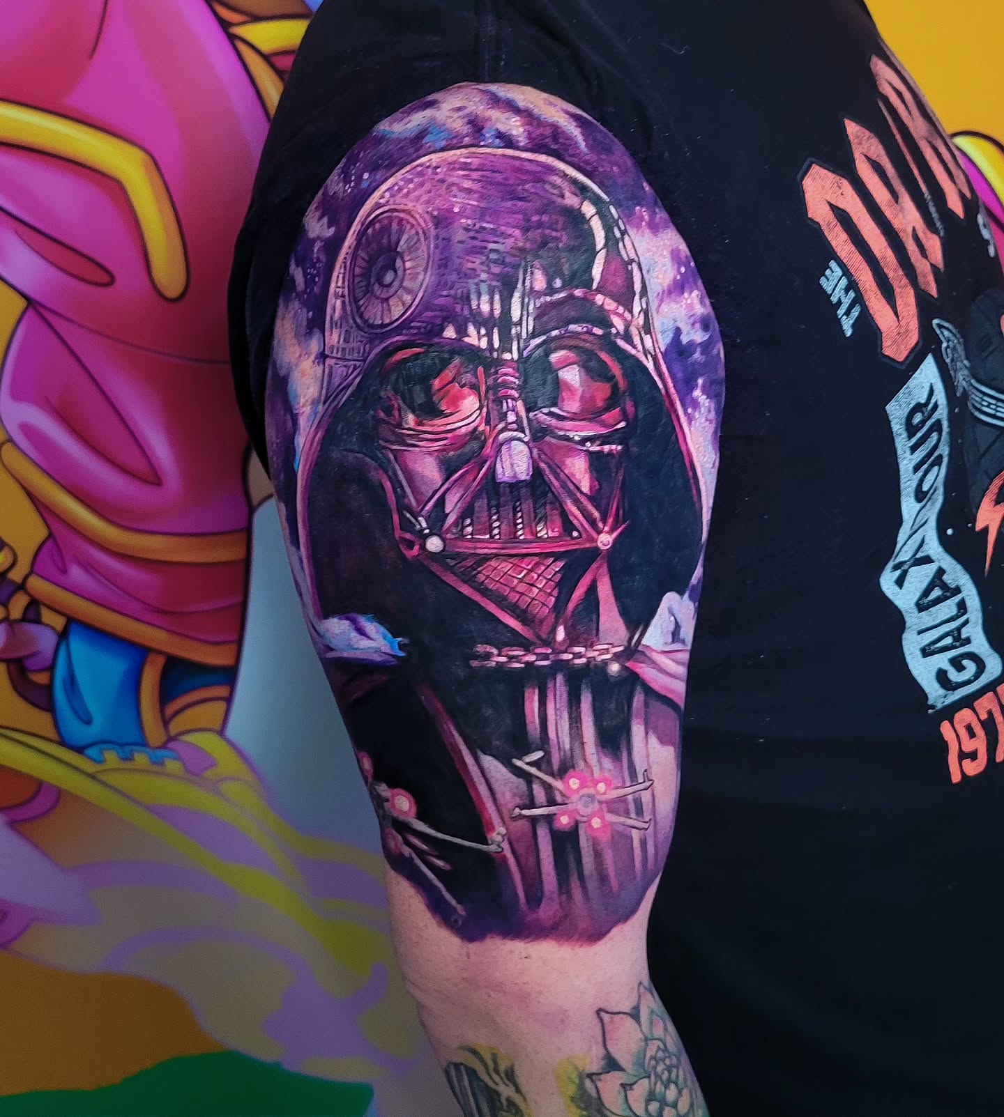 Darth vader helmet dark realism tattoo on the forearm by Bo