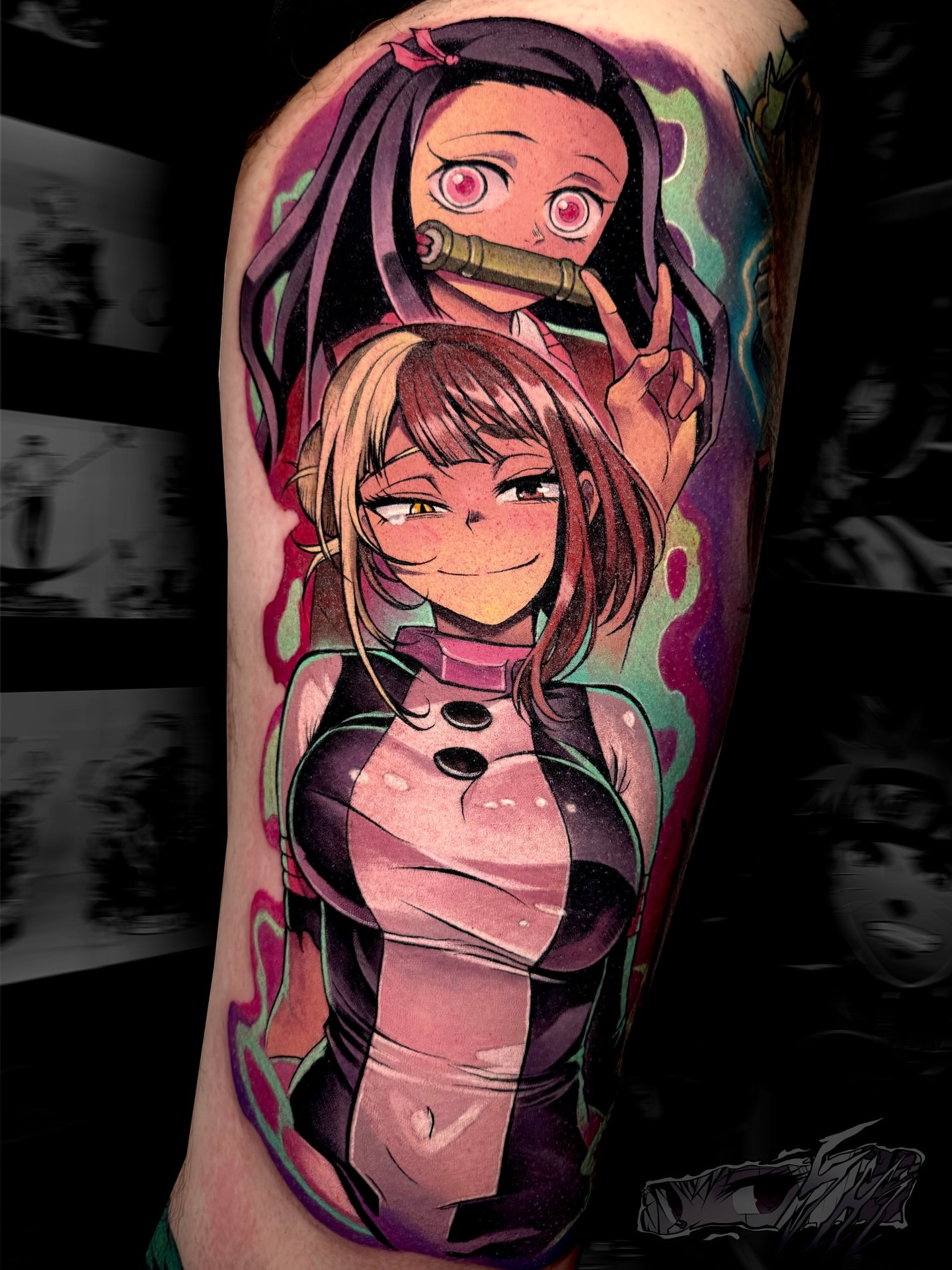Anime characters anime tattoo on the forearm by Iván Pelegrín Medina