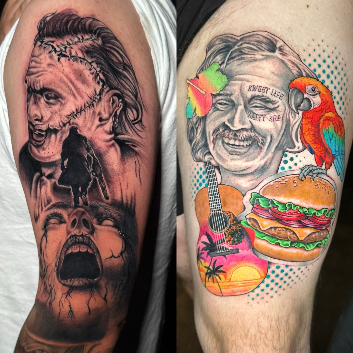 Horror characters dark realism tattoo on the forearm by (Joshua) Van Cummings