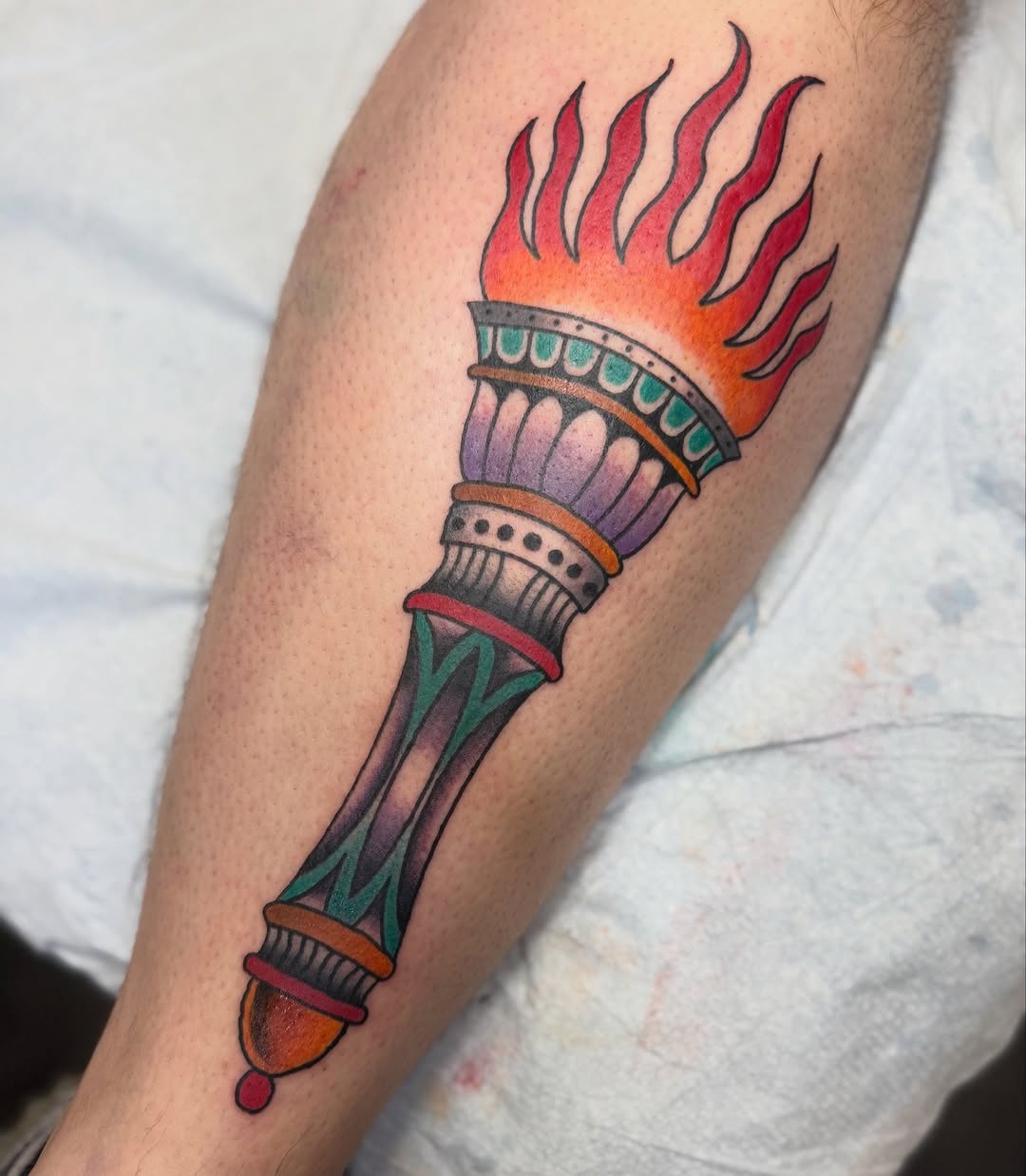 Torch American traditional tattoo on the forearm by Michael Roehrich (MEECH!)