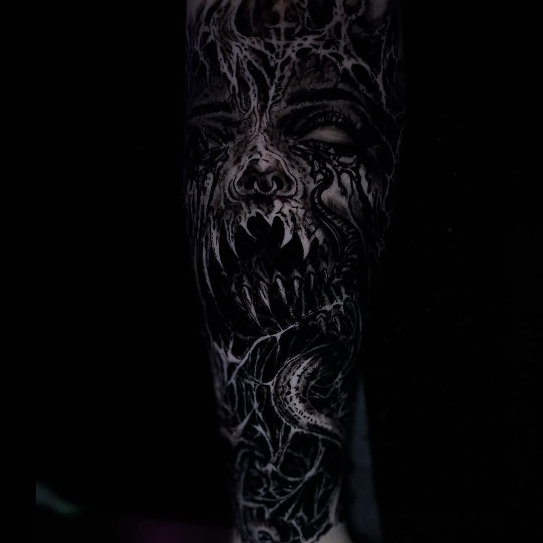 Tattoo by @ghostbutchertattoos — dark_realism, blackwork