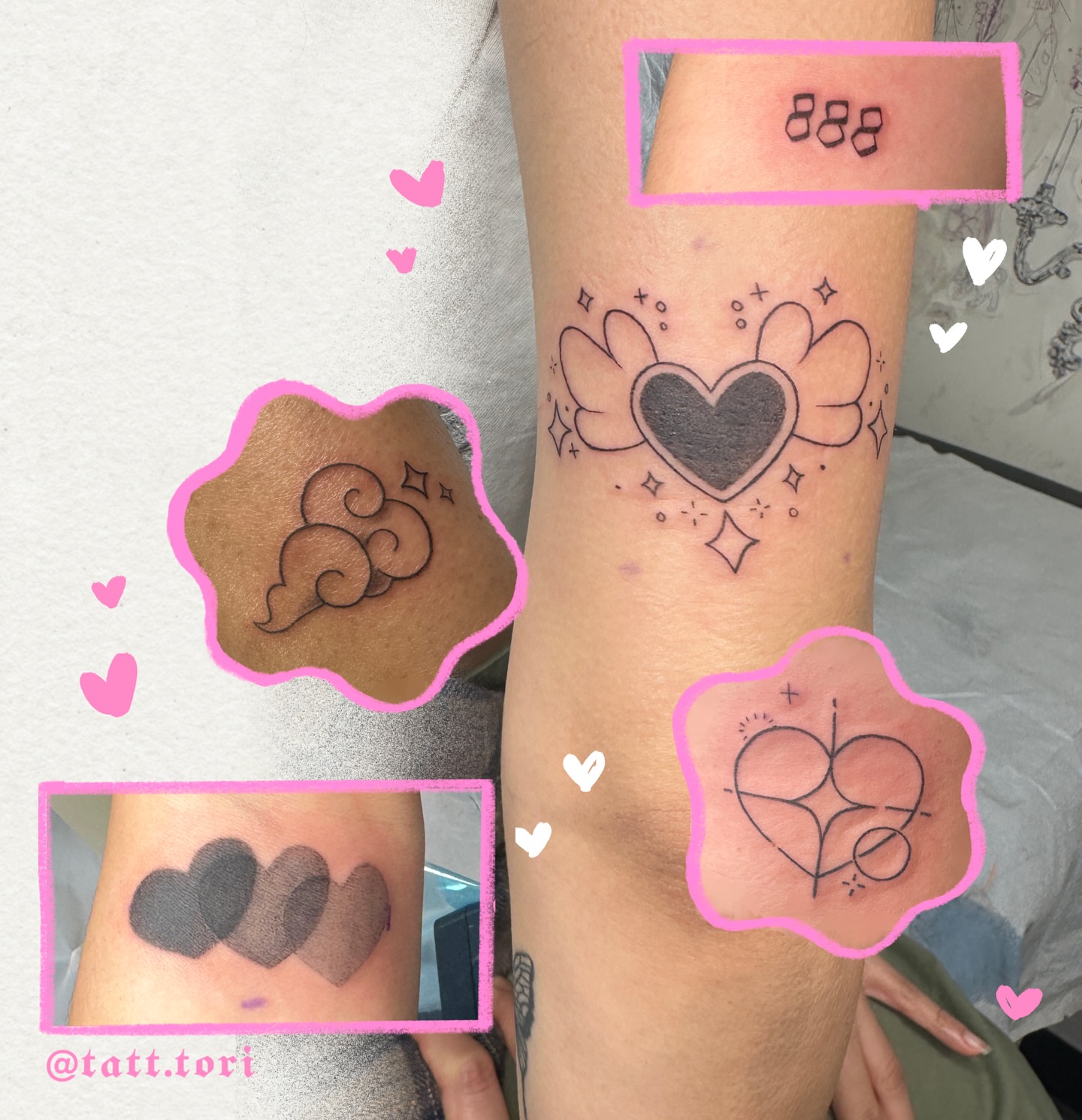 Hearts and wings geometric tattoo on the forearm by 𝔱𝔬𝔯𝔦