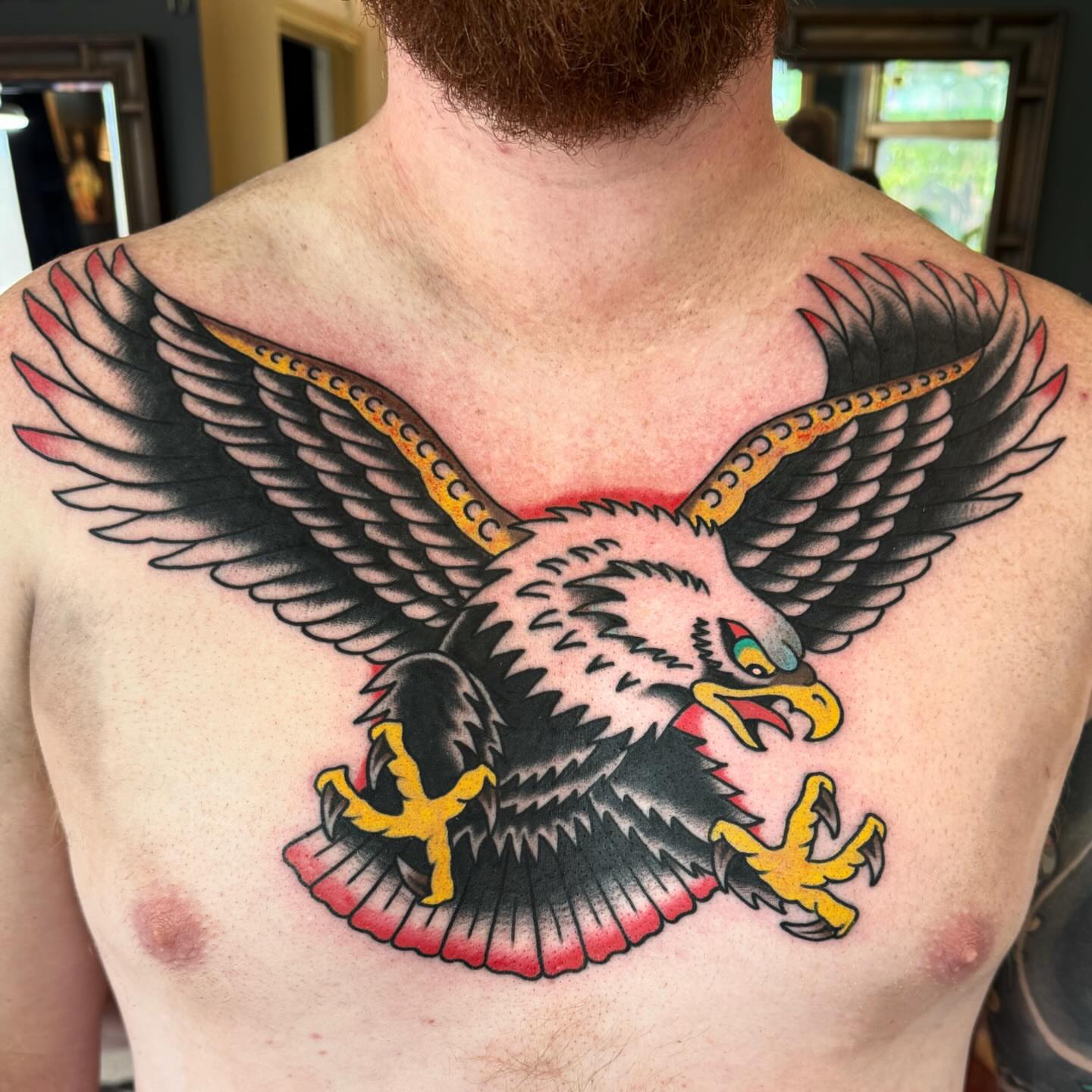 Eagle American traditional tattoo on the chest by ༺tessa༻