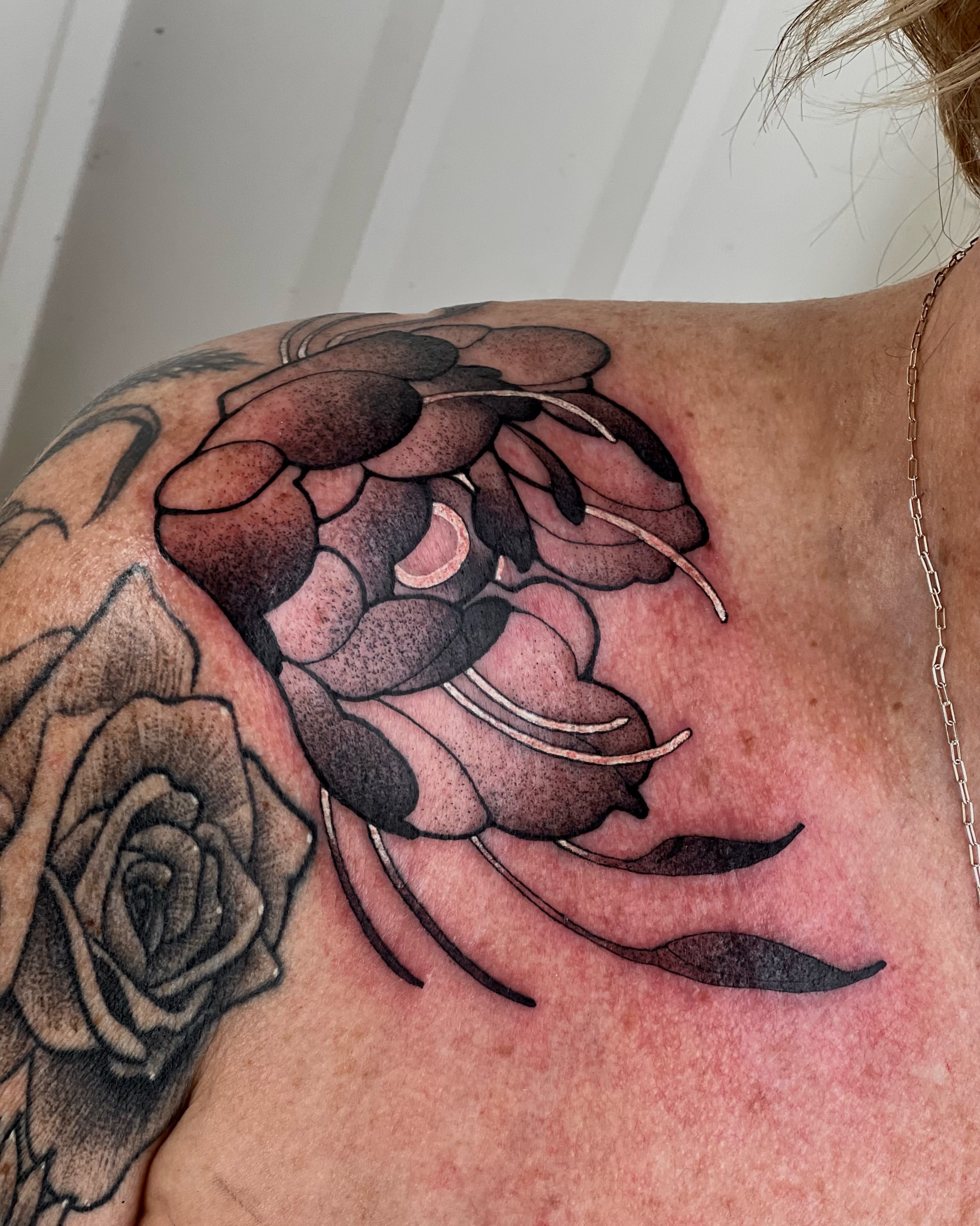 Roses black and grey tattoo on the shoulder by ty ☆ nbtx tattoo artist