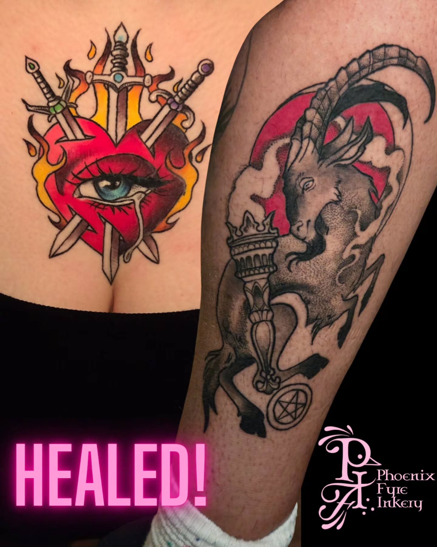 Eye and swords neo-traditional tattoo on the thigh by 💚Phoenix Taylor💚-Fantasy Neotraditional