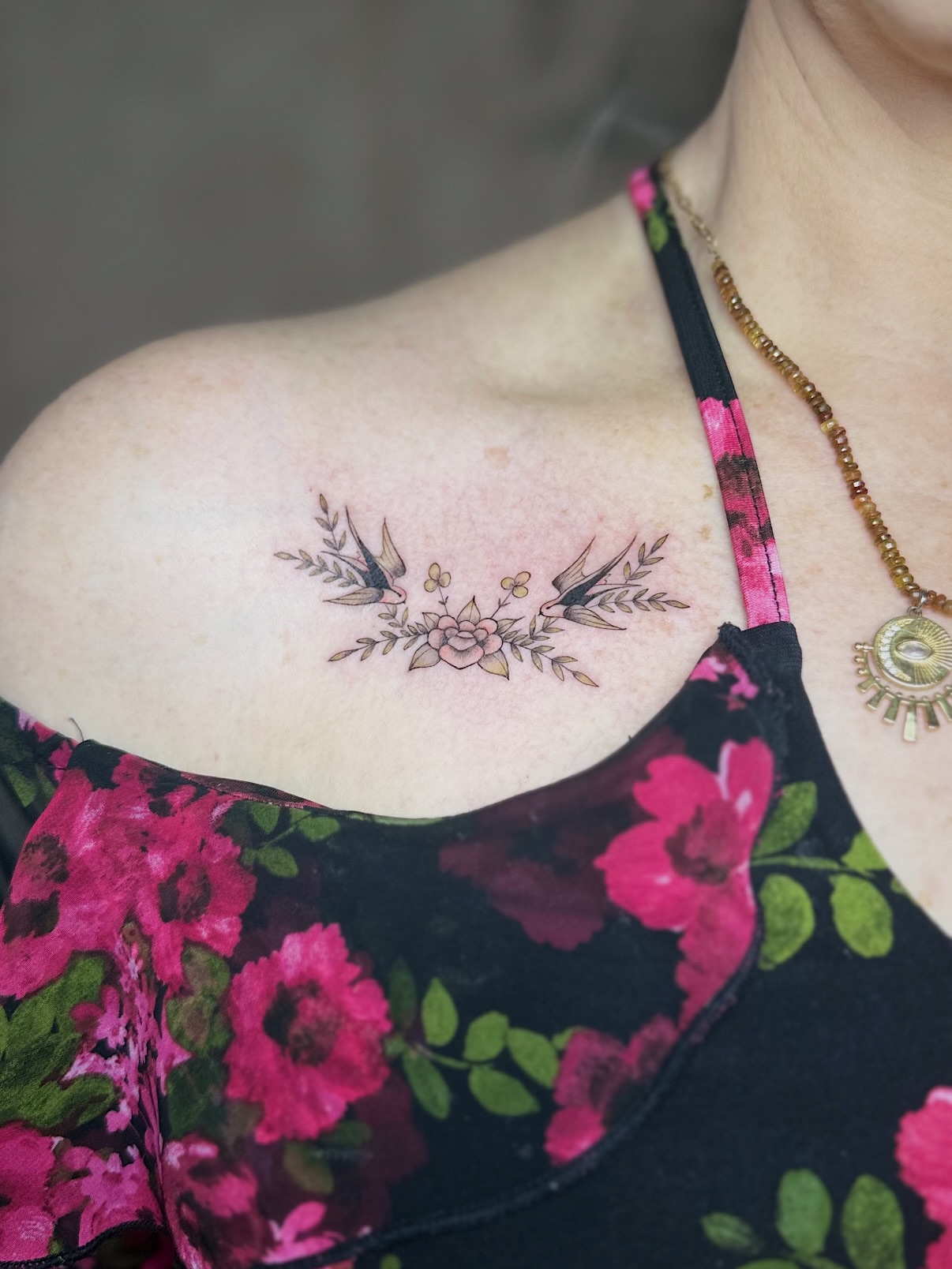 Floral arrangement American traditional tattoo on the shoulder by INK with Christian, Mineral Wells, Texas