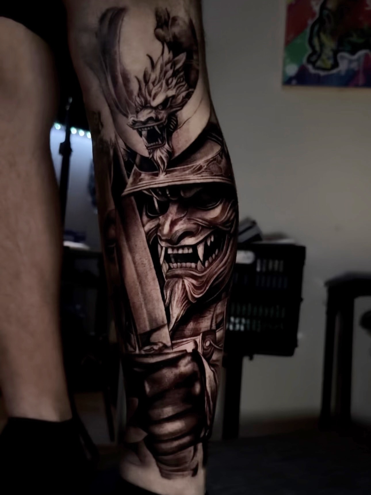 Demon warrior dark realism tattoo on the forearm by Yudel