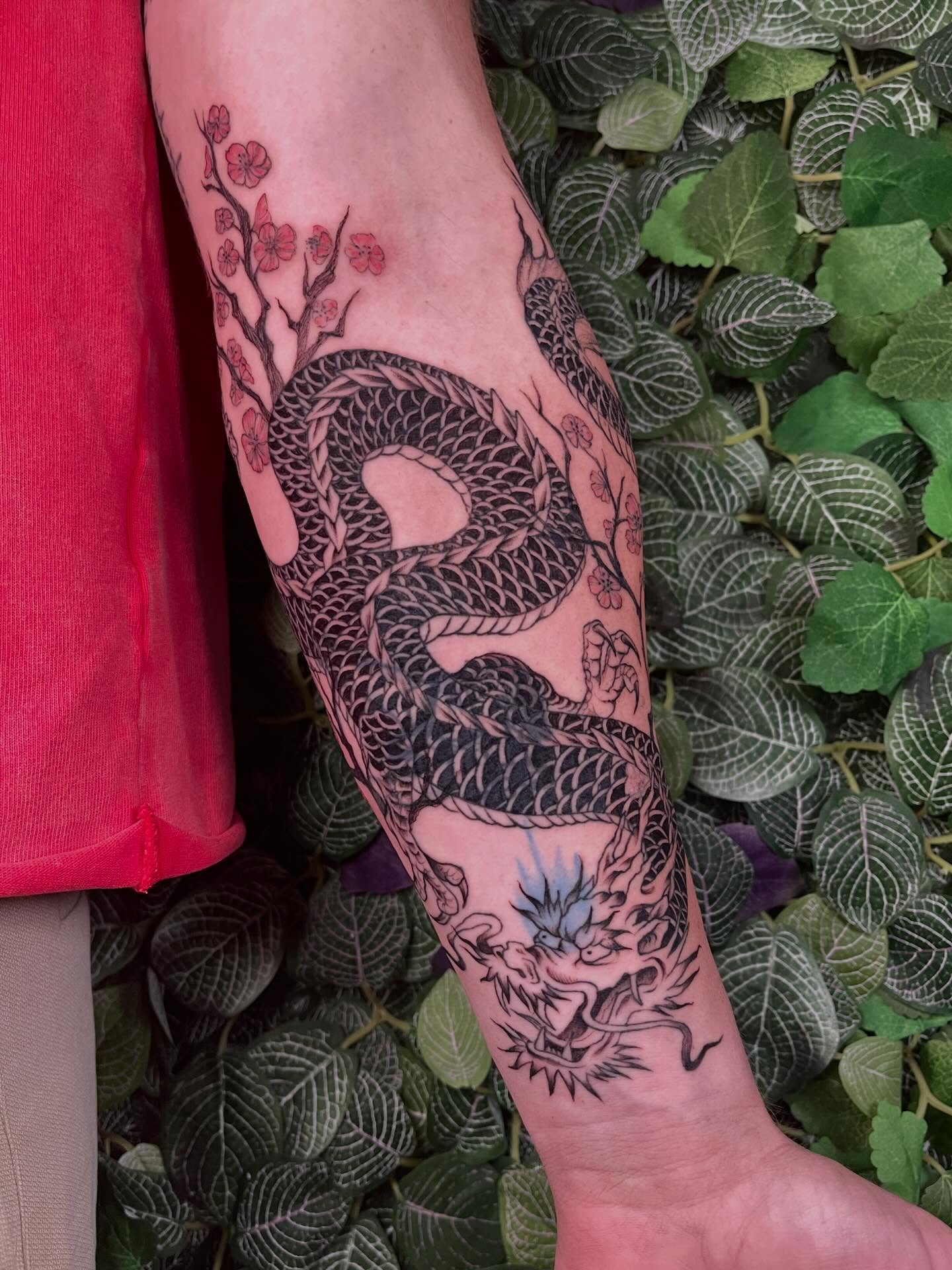 Tattoo by @pineneedlestattoo — black_and_grey, japanese_irezumi