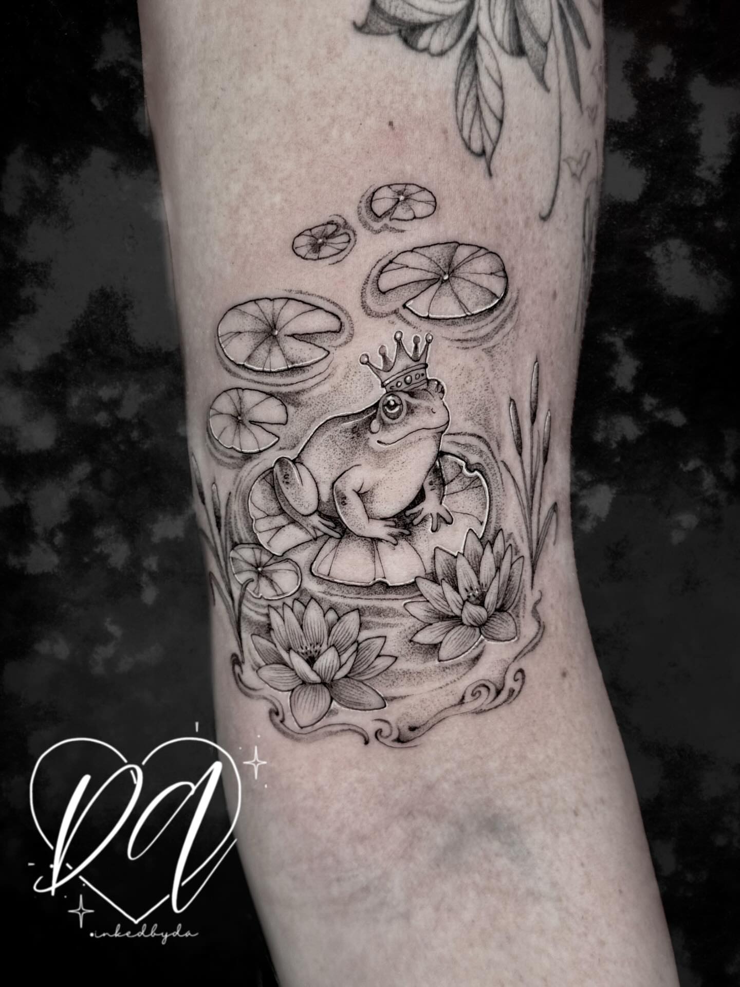 Fairy tale frog prince realism tattoo on the forearm by Dalton Alexandria