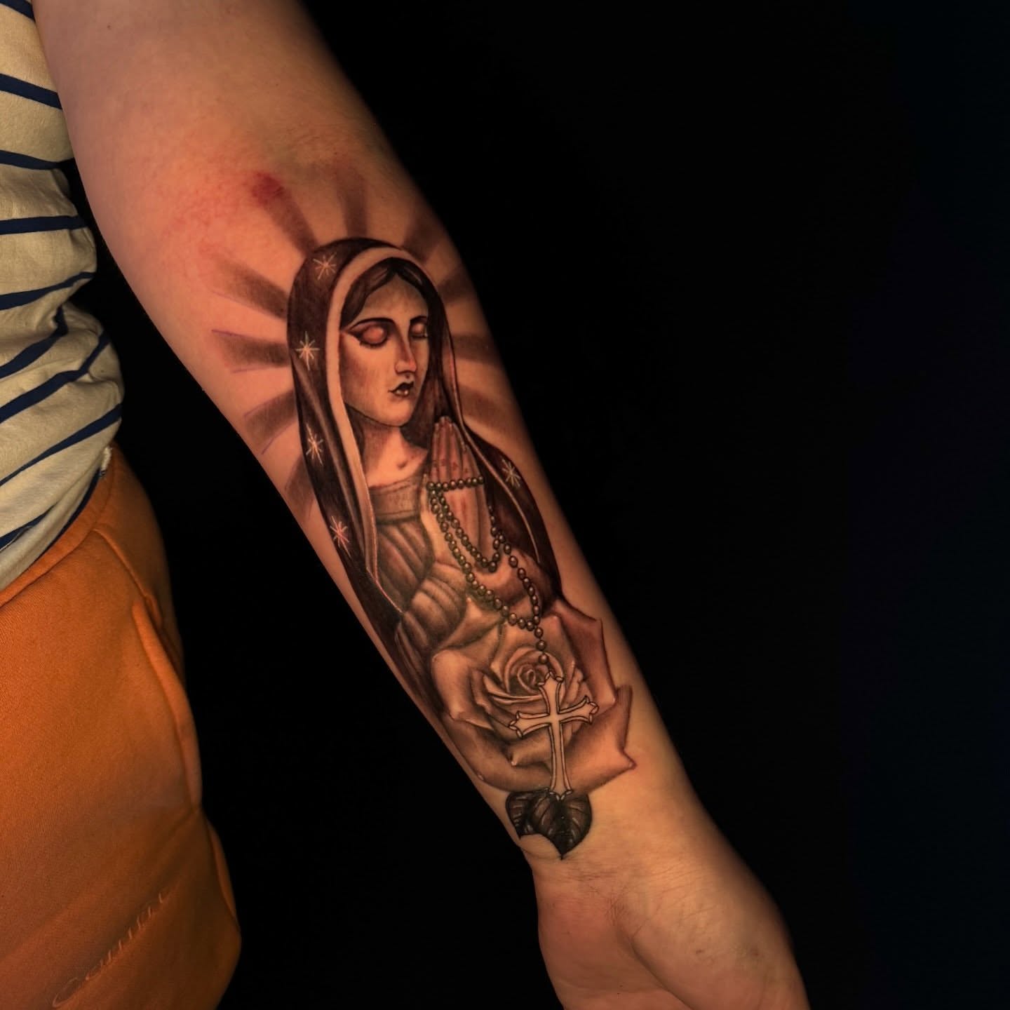 Religious figure realism tattoo on the forearm by Austin Tattoo Artist💉