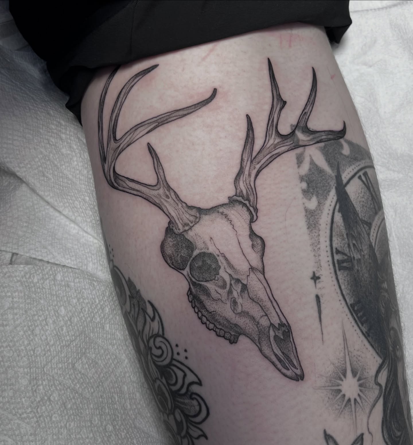 Tattoo by @woodrowtattoo — black_and_grey, realism