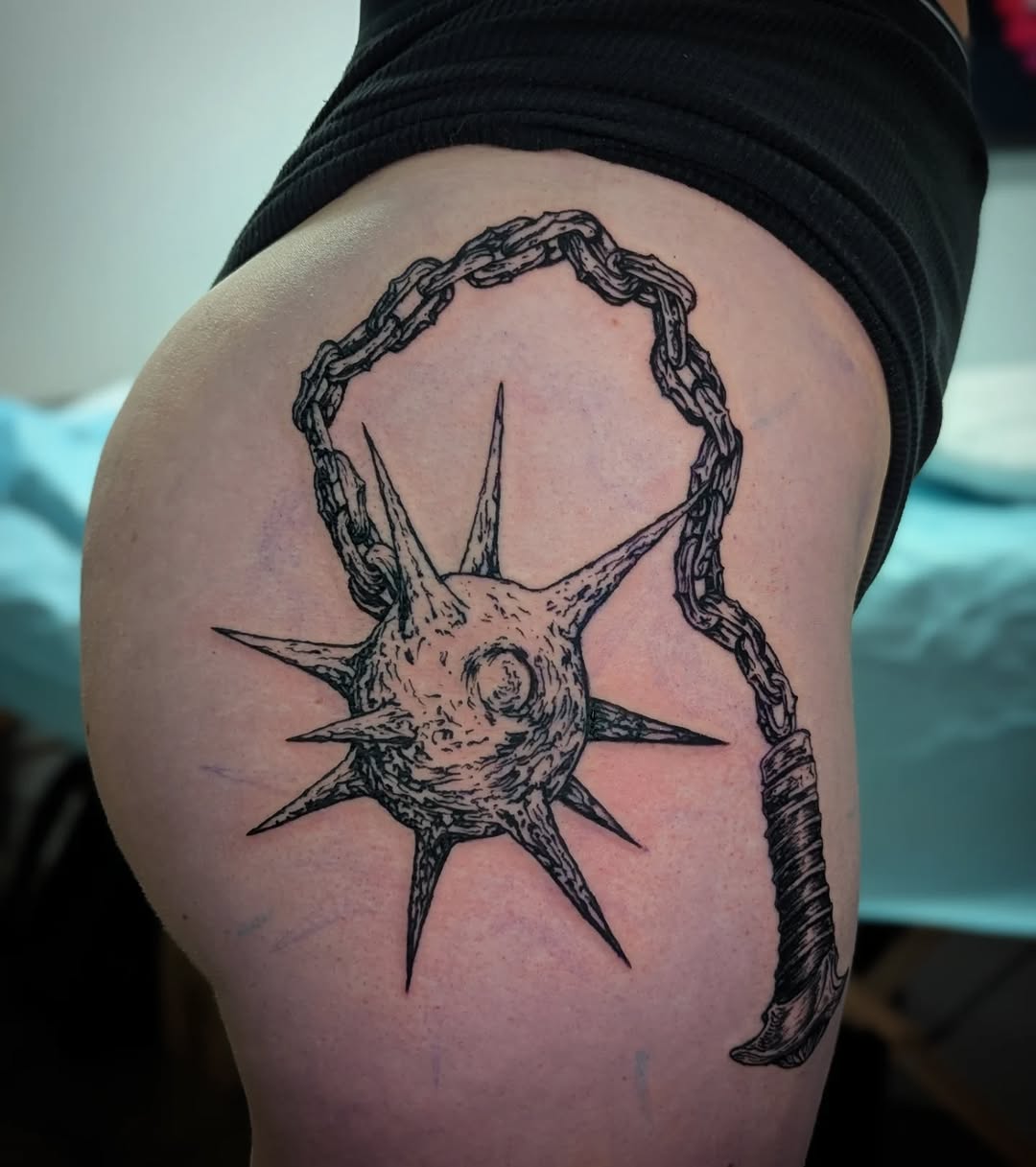 Tattoo by @loreleitattoos — blackwork, illustrative