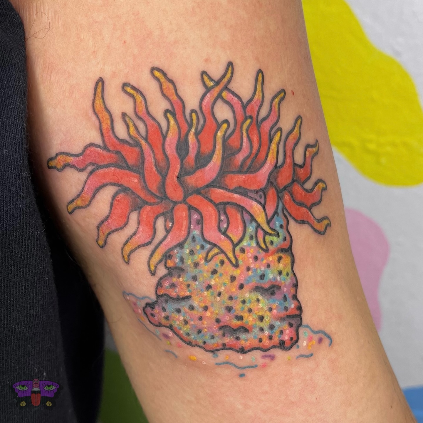 Fire skull dotwork tattoo on the forearm by Jess Koala, San Francisco, California